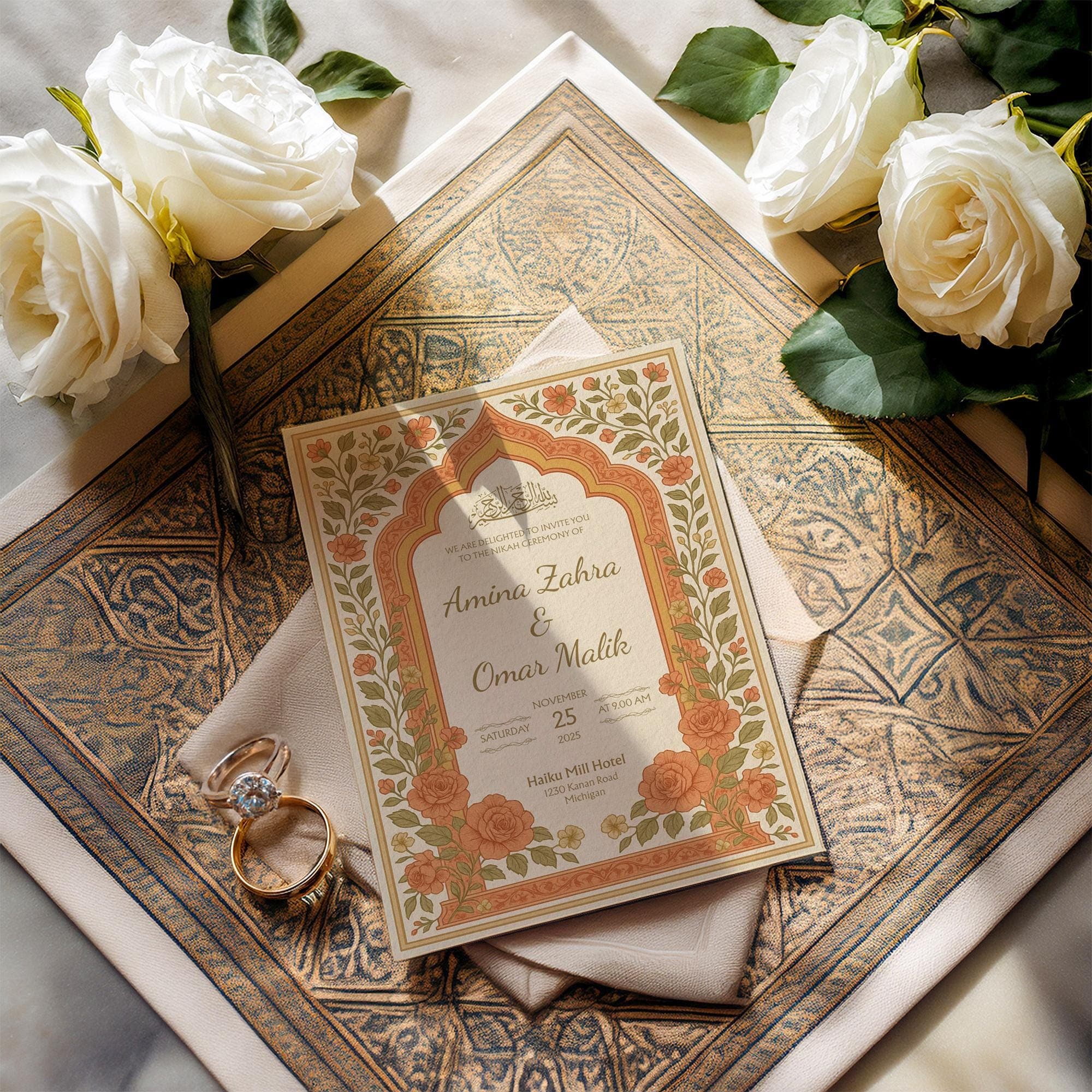 Editable Muslim Wedding Invitation Template | Islamic Nikah Canva Card with Bismillah | Floral Calligraphy Design | Instant Download | WA02 - image 3