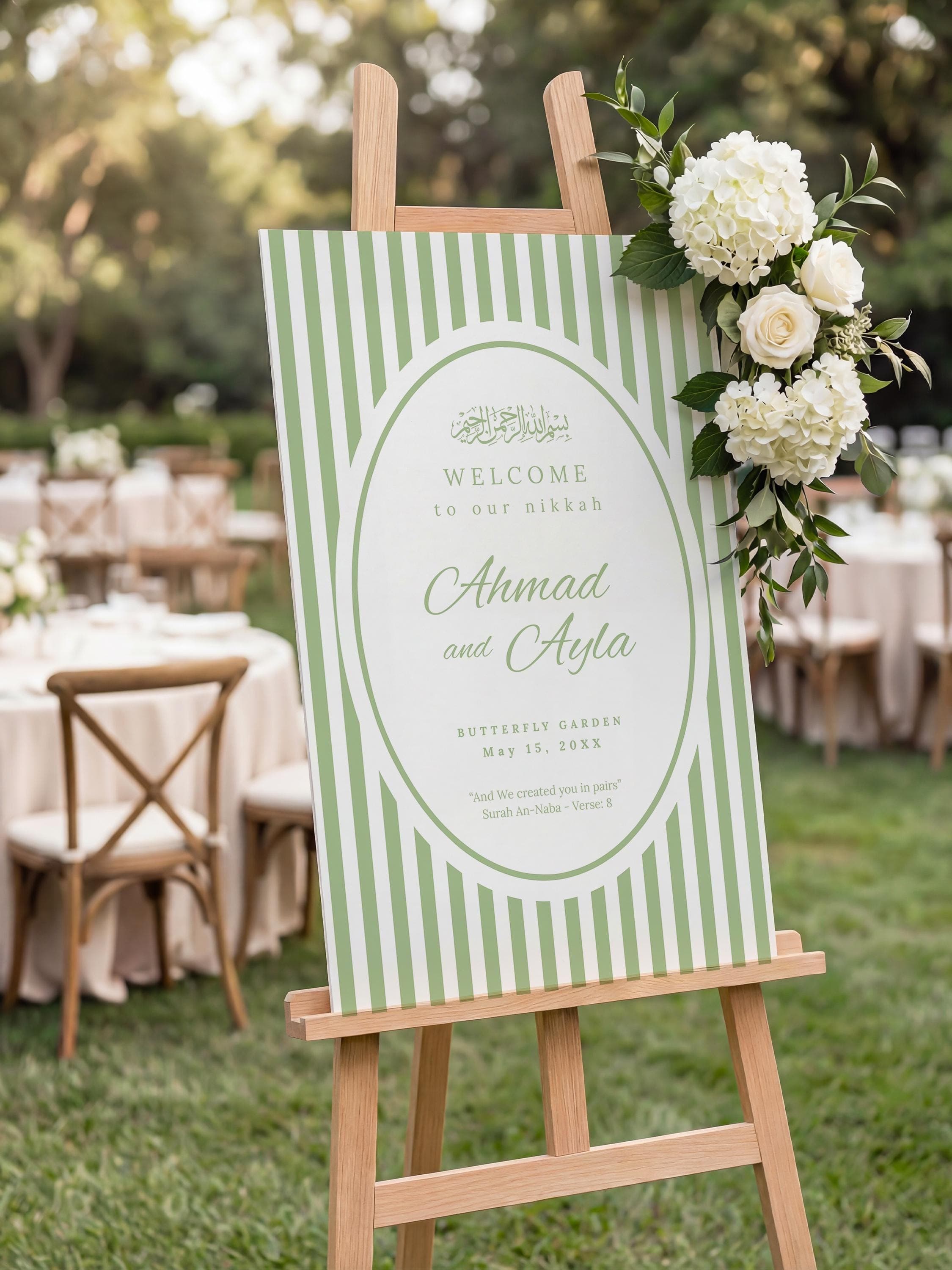 Islamic Nikkah Welcome Sign Template: Editable Wedding Canva Poster, Minimalist Ceremony Reception Entrance Board