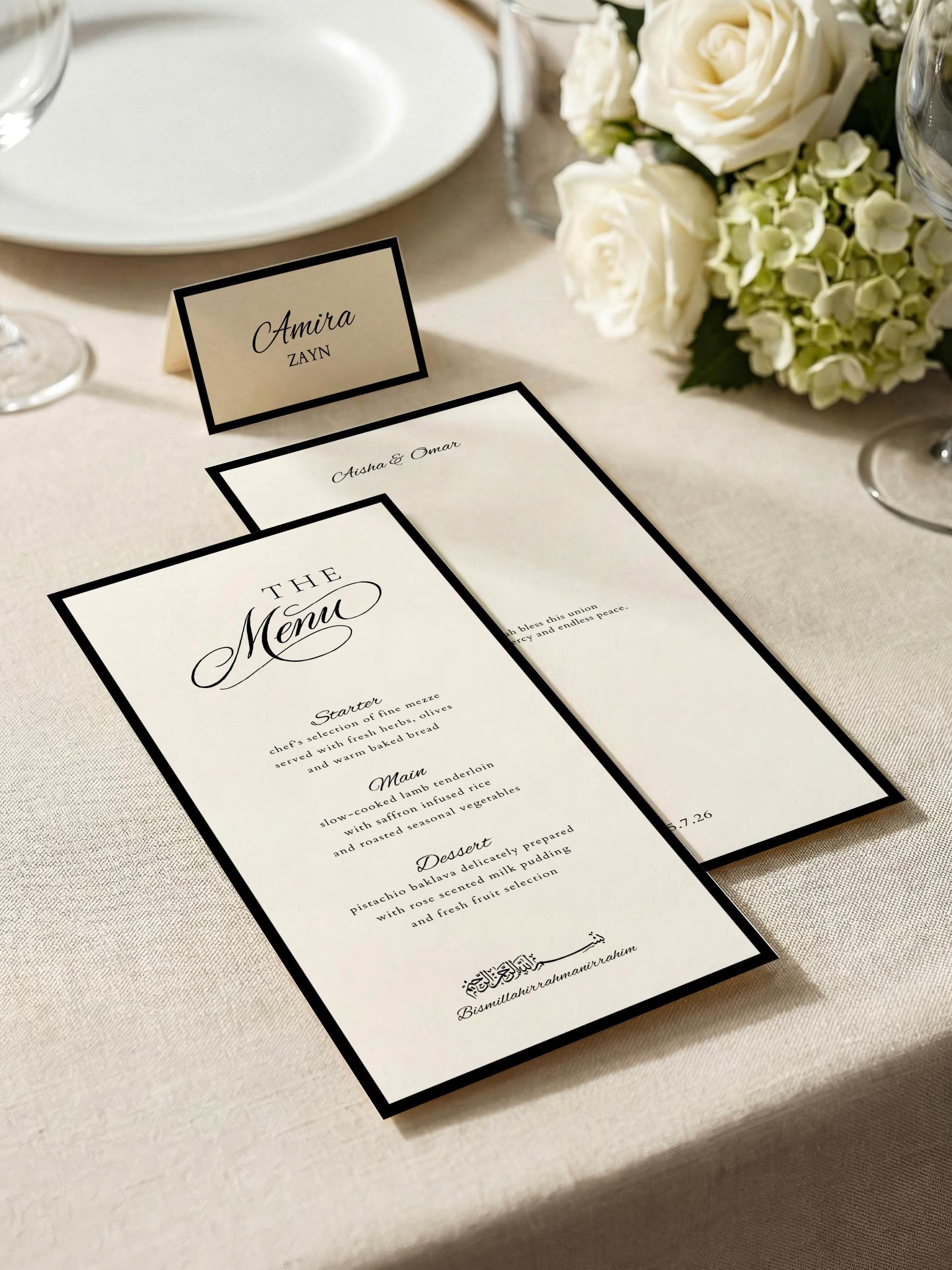 Islamic Wedding Menu & Place Card Template: Elegant Old Money Muslim Nikkah Reception (Digital Download) - image 5