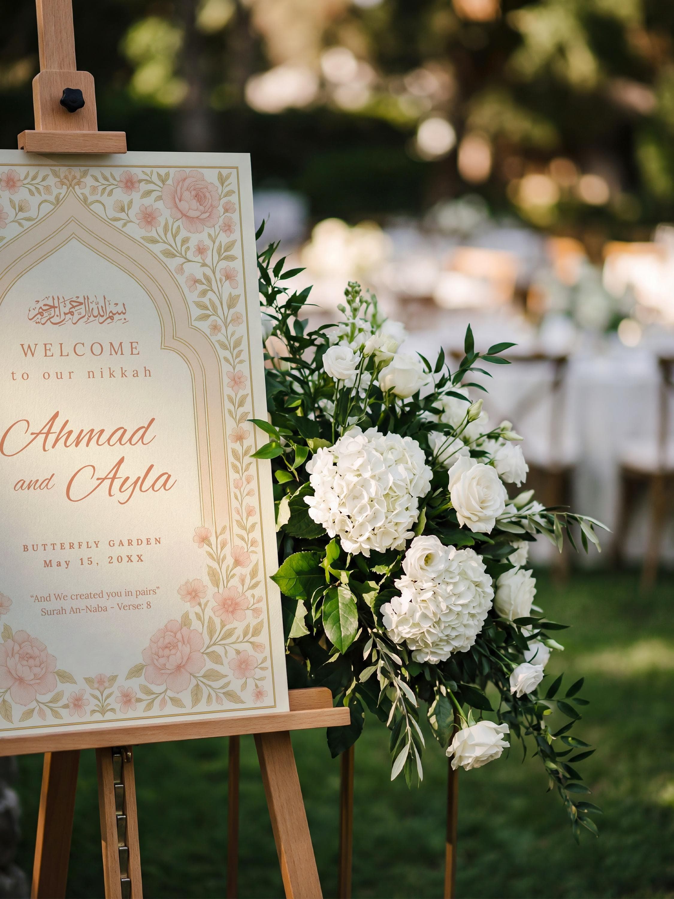 Floral Islamic Wedding Welcome Sign Template: Editable Nikkah Canva Poster, Ceremony & Reception Entrance Board - image 5
