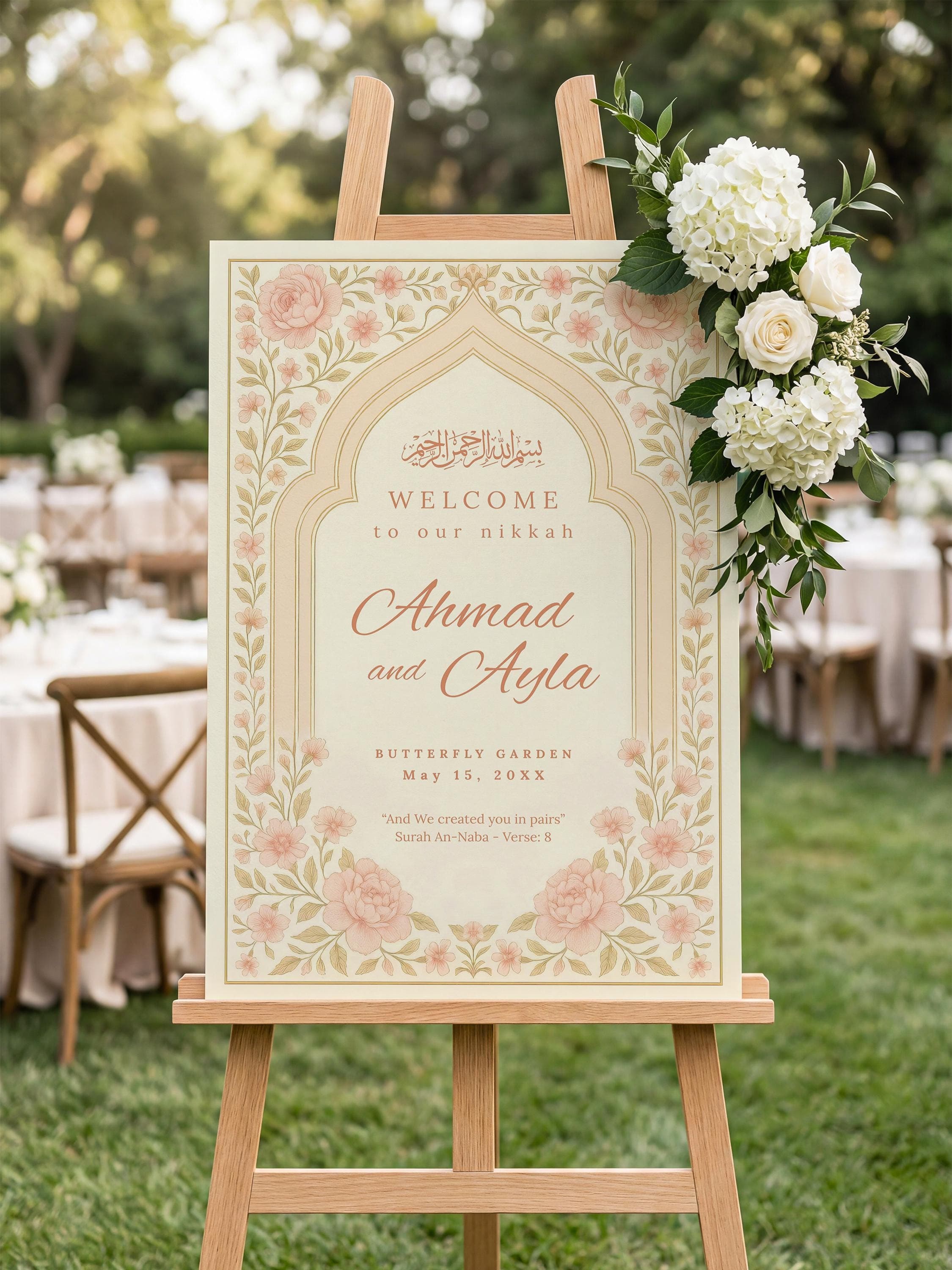 Floral Islamic Wedding Welcome Sign Template: Editable Nikkah Canva Poster, Ceremony & Reception Entrance Board - image 3
