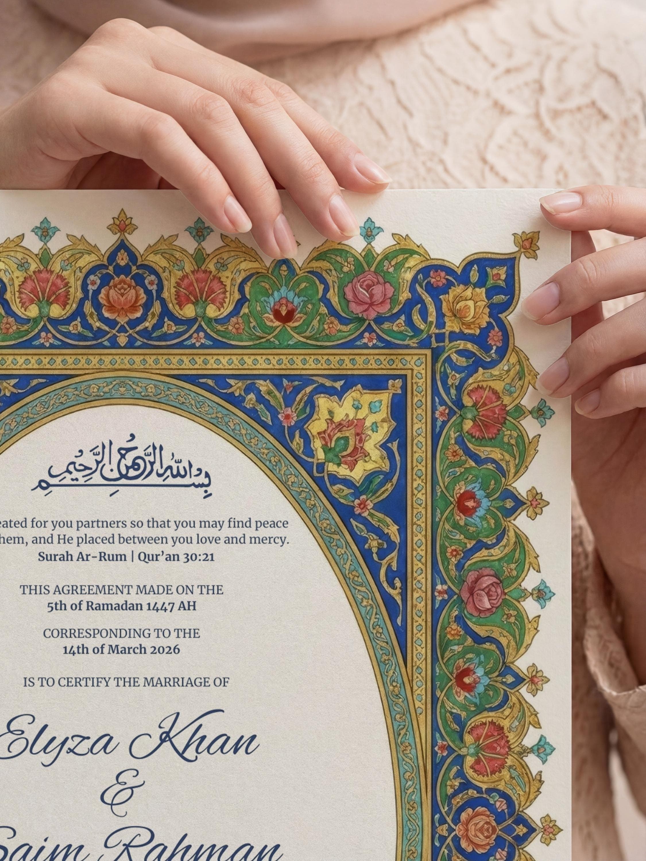 Editable Islamic Nikkah Certificate: Luxury Ottoman Style Vintage Floral Muslim Wedding Contract A3 & A4 - image 5