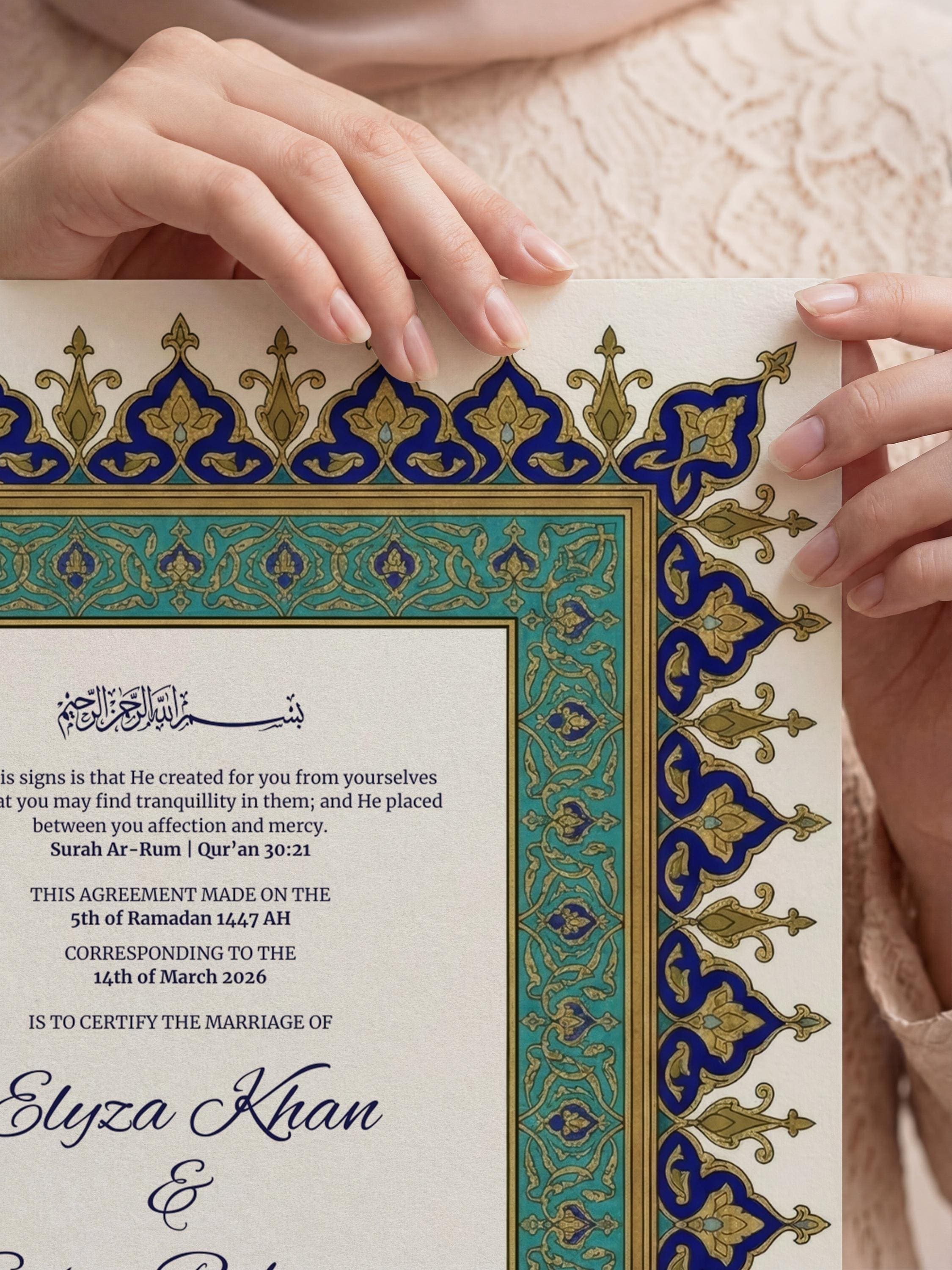 Blue Ottoman Islamic Nikkah Certificate: Editable Muslim Wedding Contract (A3 & A4 Canva Template) - image 5