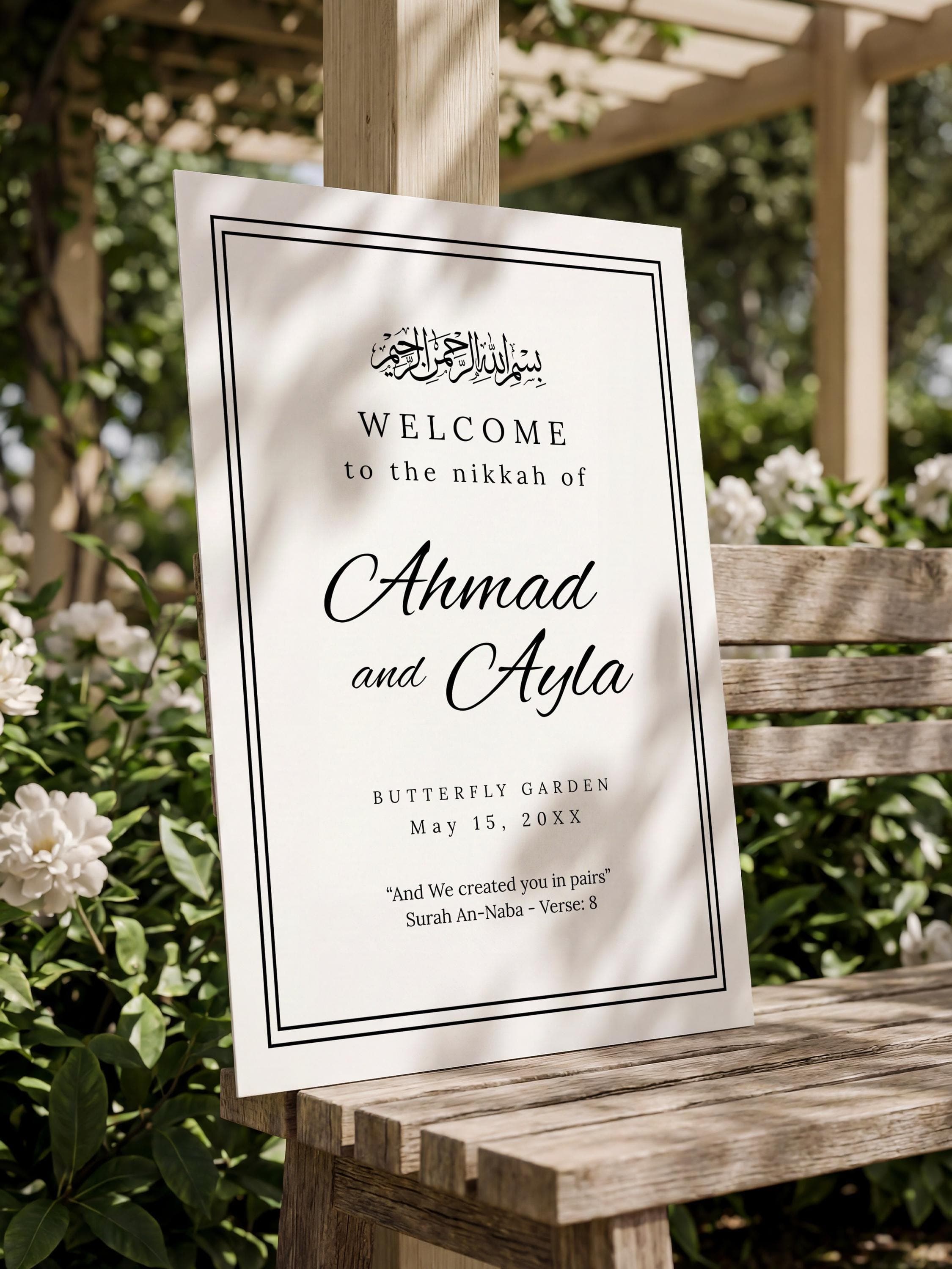 Minimalist Islamic Wedding Welcome Sign Template: Editable Canva Nikkah Poster, Ceremony Reception Entrance Board - image 3
