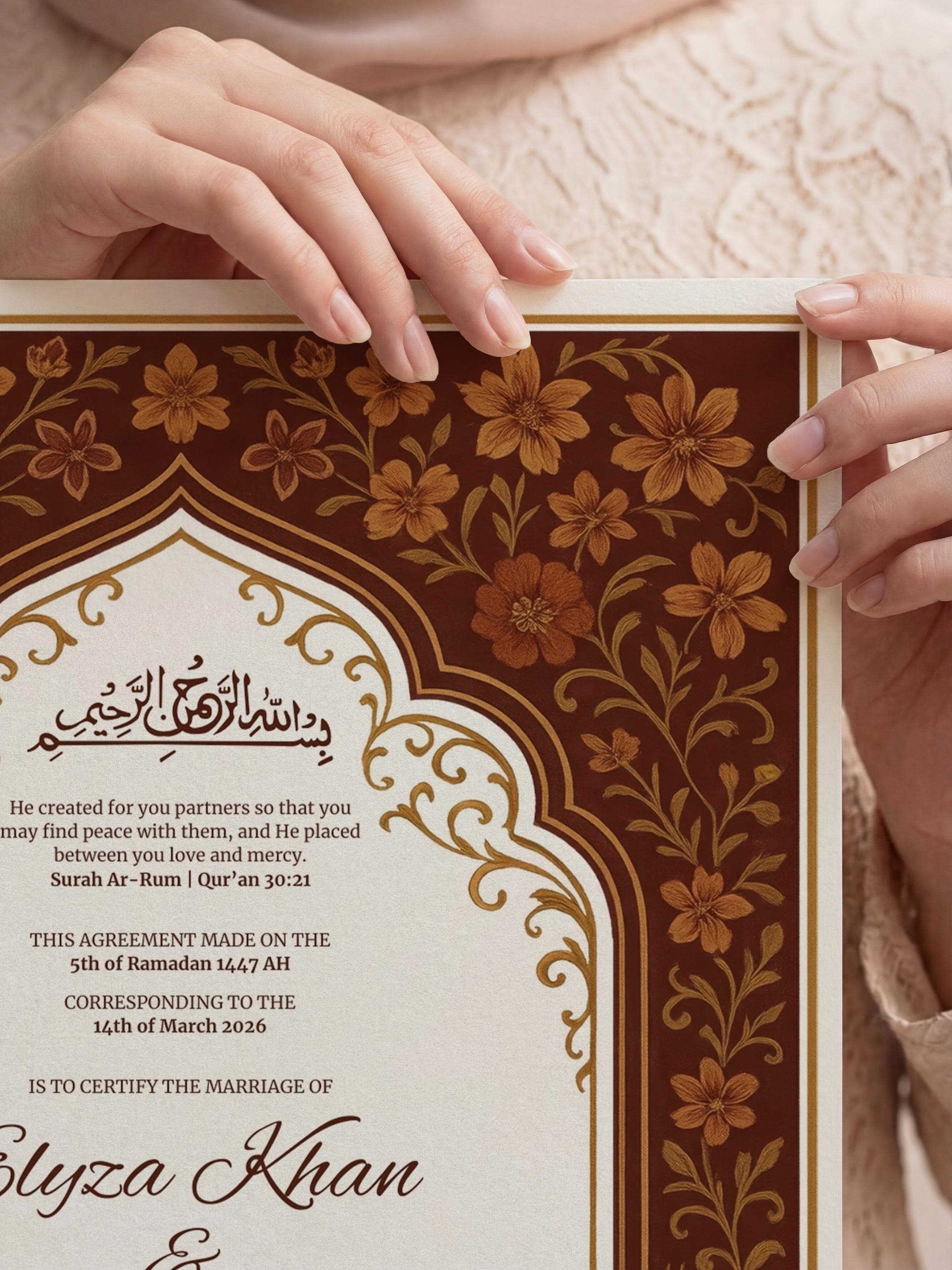 Editable Vintage Floral Muslim Nikkah Certificate | Luxury Islamic Wedding Contract - image 5