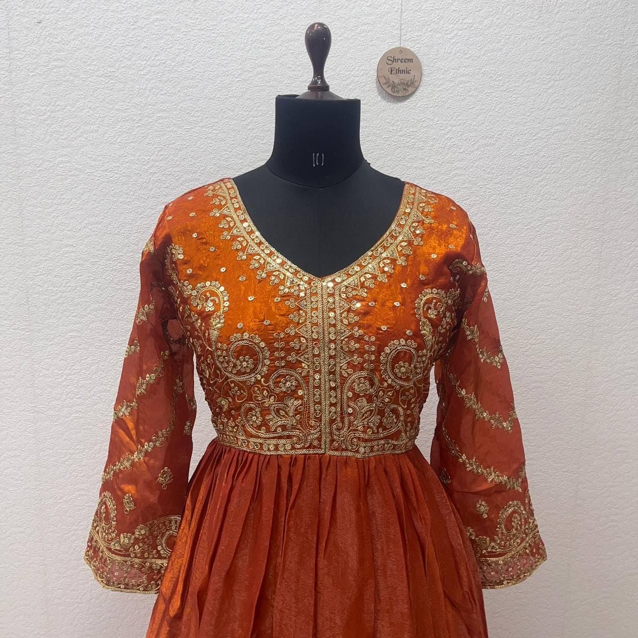 Orange Indian Wedding Anarkali Gown with Embroidered Dupatta - image 3