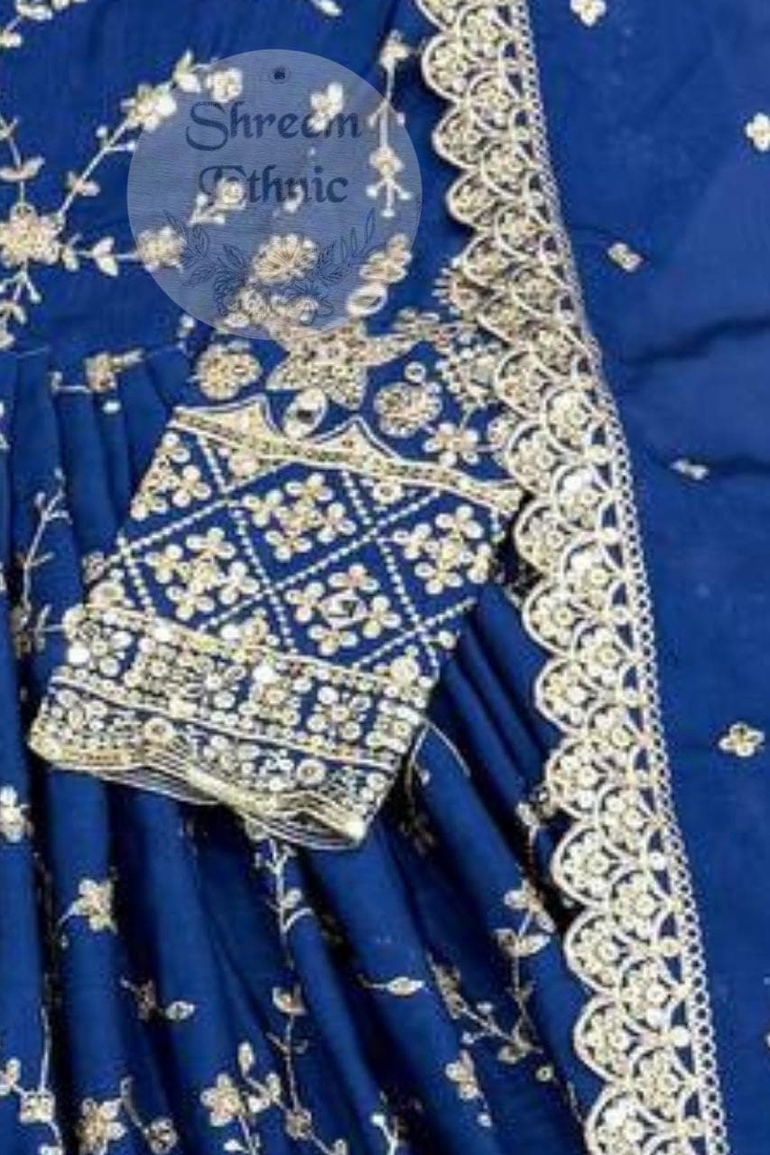 Embroidered Chinon Silk Anarkali Gown, Indian Wedding Outfit - image 4