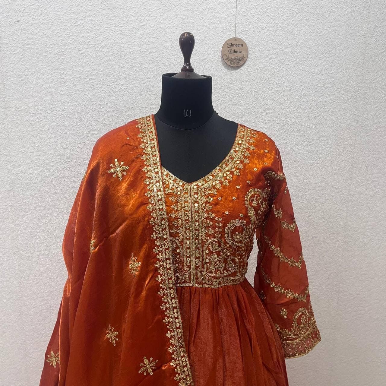 Orange Indian Wedding Anarkali Gown with Embroidered Dupatta - image 4
