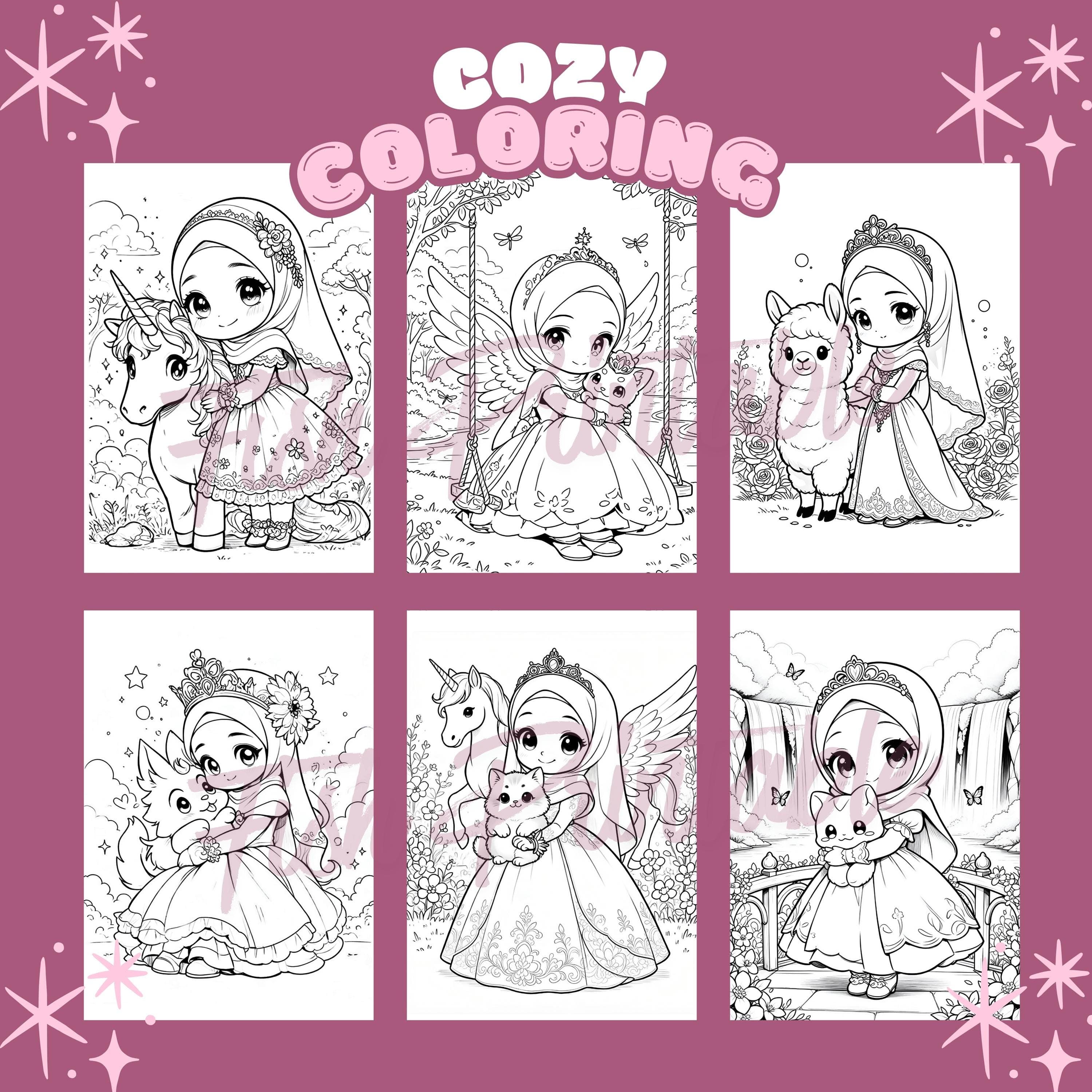 Cozy Hijabi Girls Coloring Book, Kawaii  chibii Islamic Art for Muslim Girls (Digital Download) - image 5