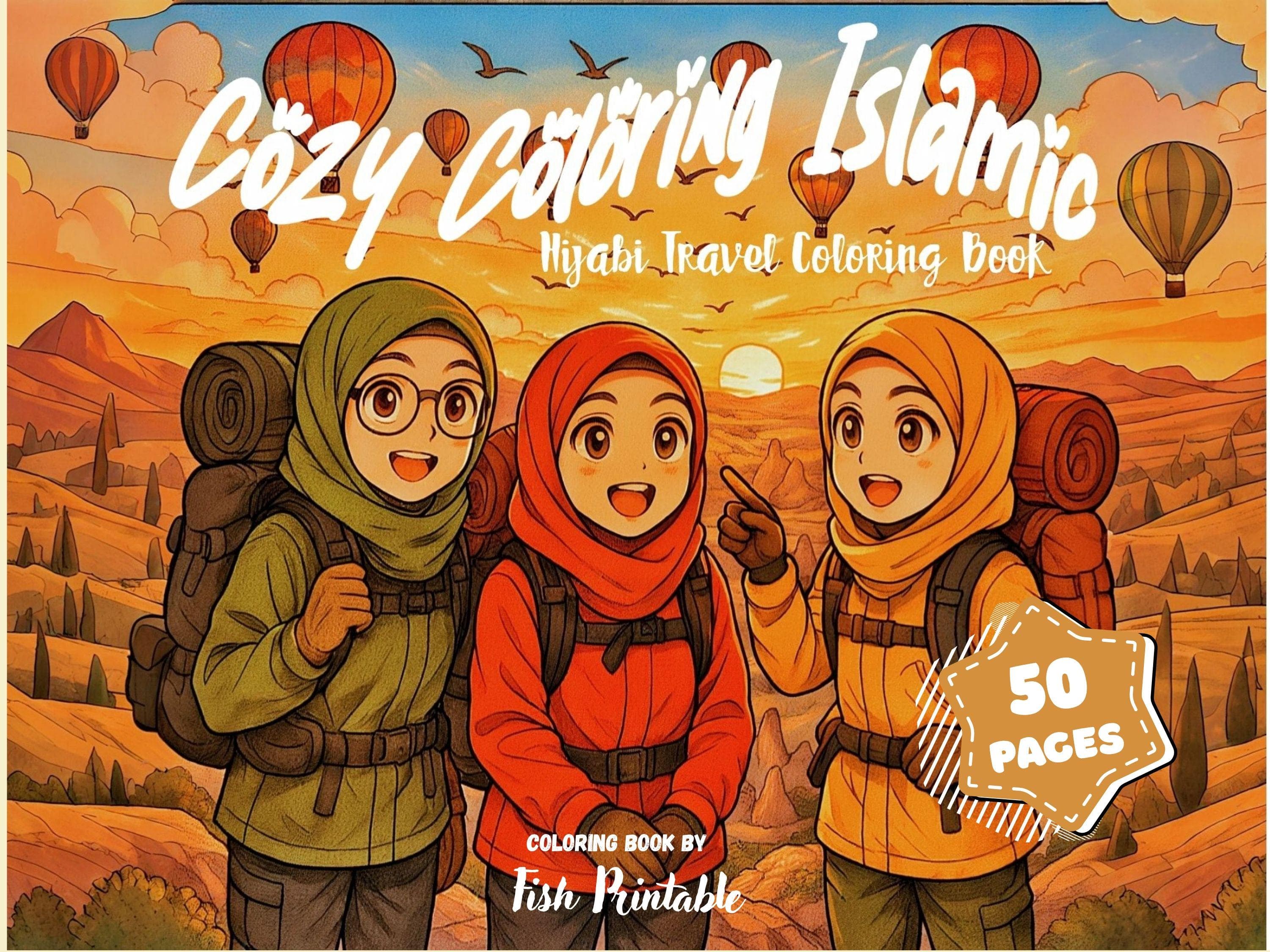 Hijabi Girls Travel Coloring Book – Islamic Culture, Modest Outfits (Digital Download)