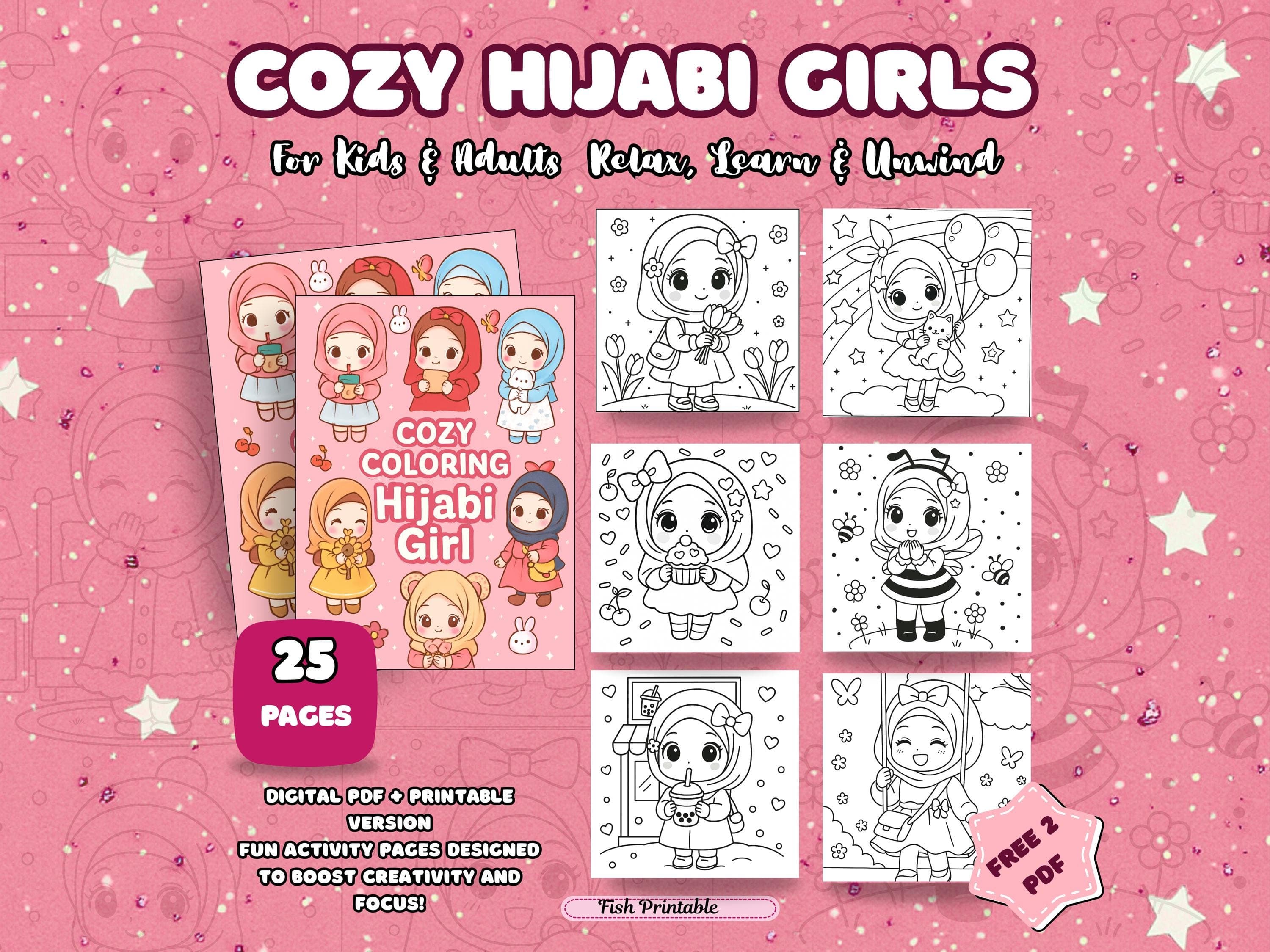 Cozy Muslim Girl Coloring Book for Kids – Modest Outfits, Hijab Fashion, and Relaxing Scenes to Color – Islamic Coloring Fun for Girls