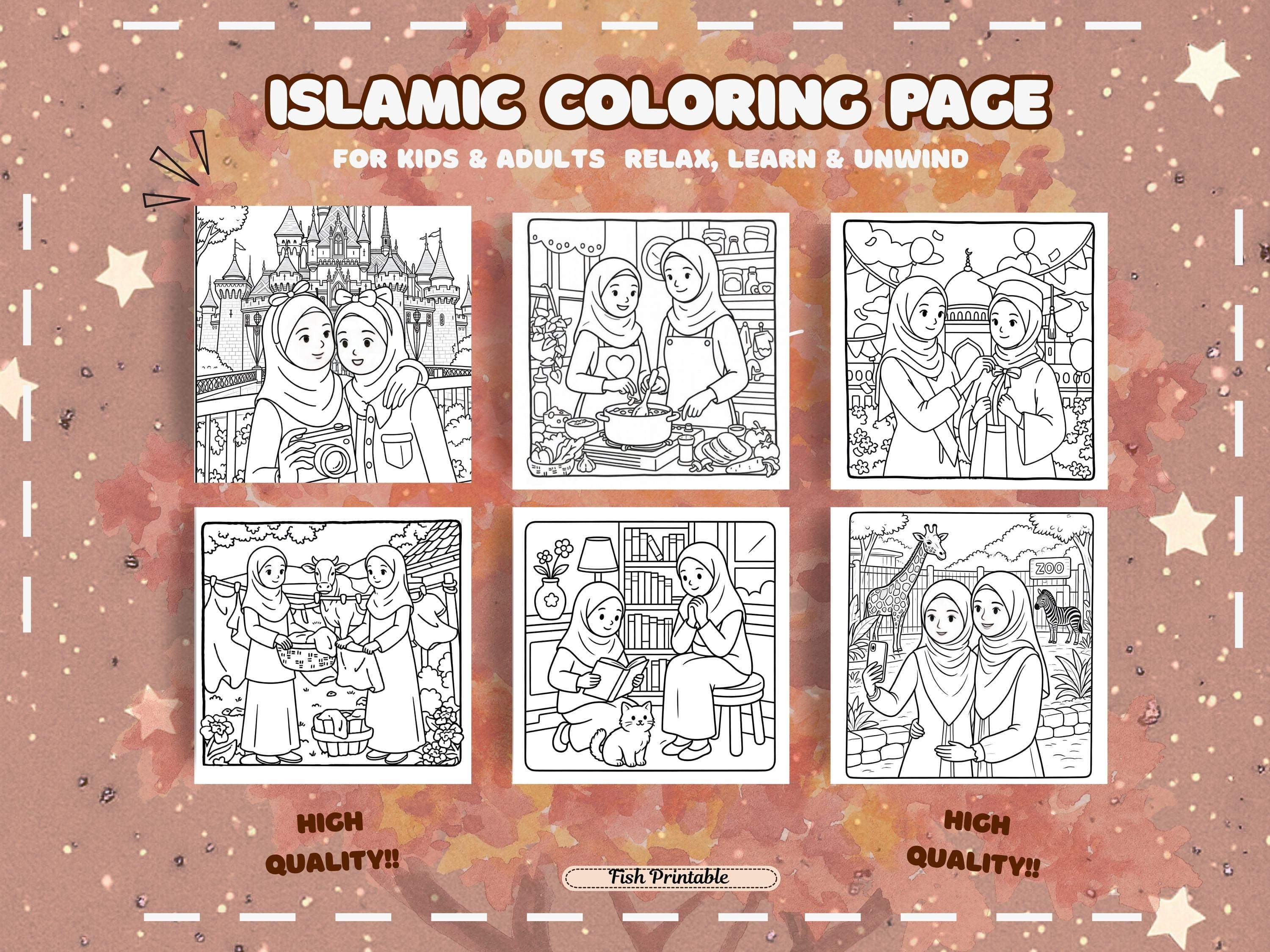 Islamic Mom Love Coloring Book, Cozy Family Scenes, Bold Line Art (Digital Download) - image 3
