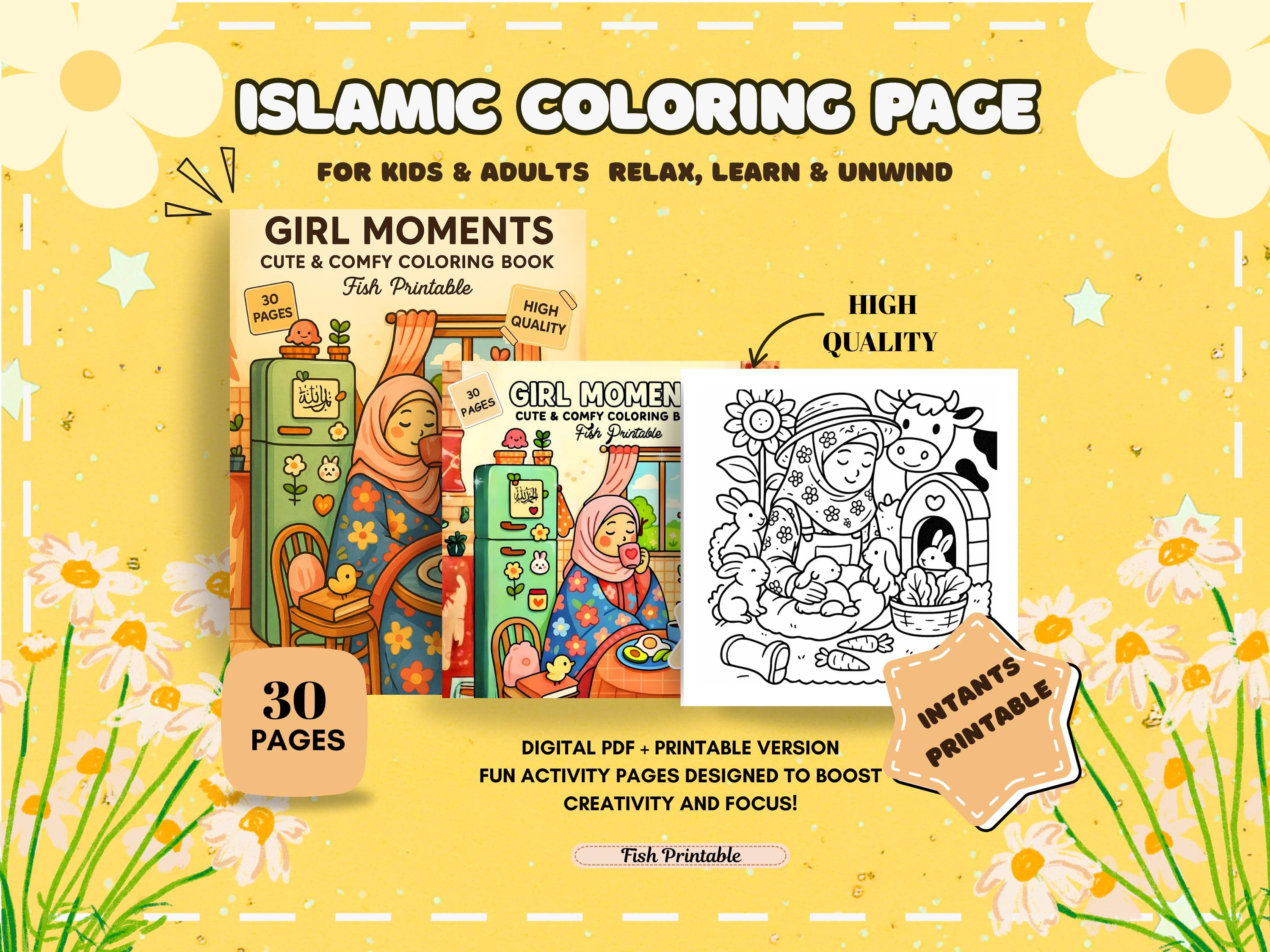 Islamic Hijabi Coloring Book, Cozy Scenes, Ramadan Relaxation (Digital Download)