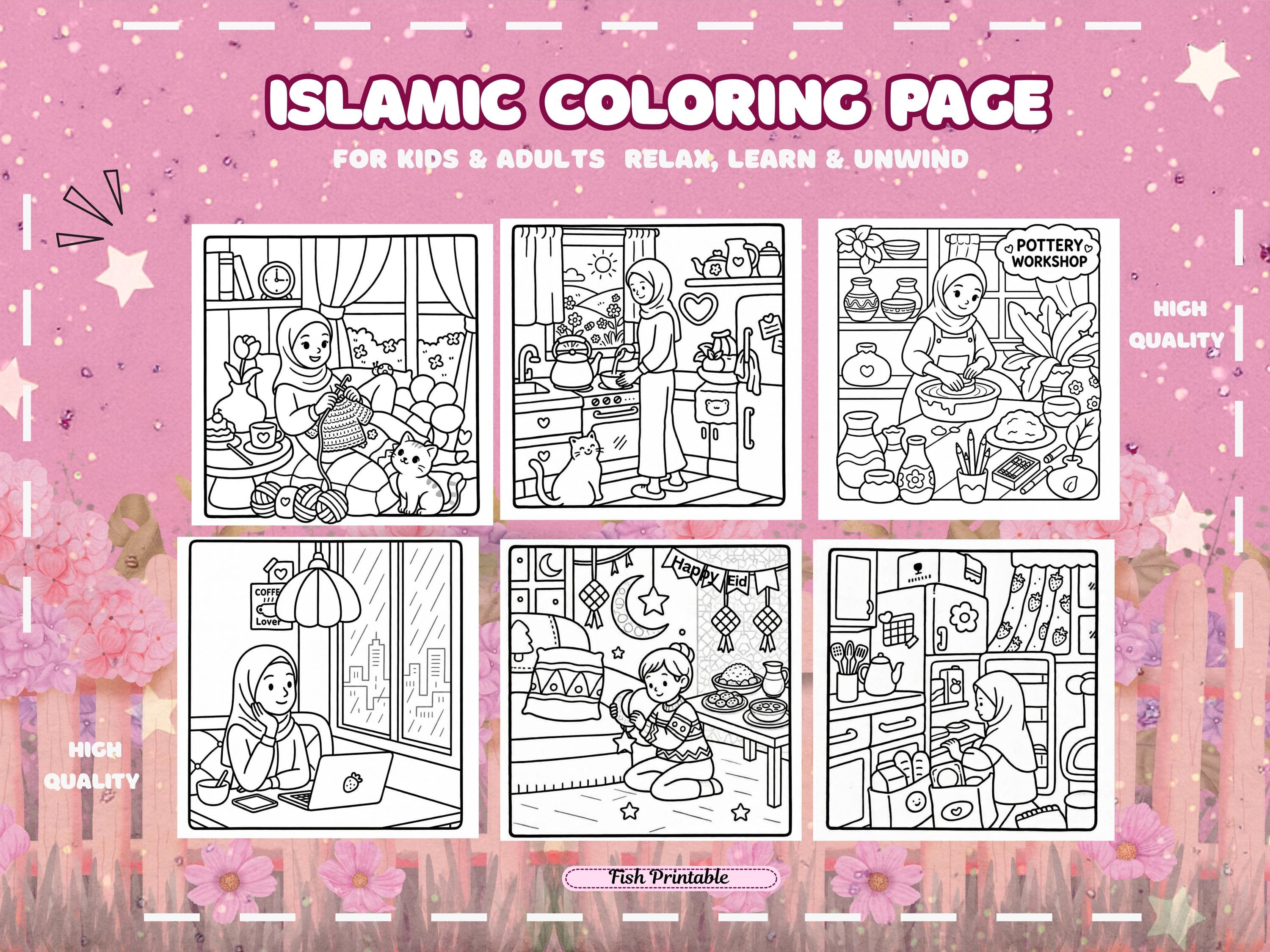 Muslim Girl Coloring Book, Modest Hijab Fashion (Digital Download) - image 4