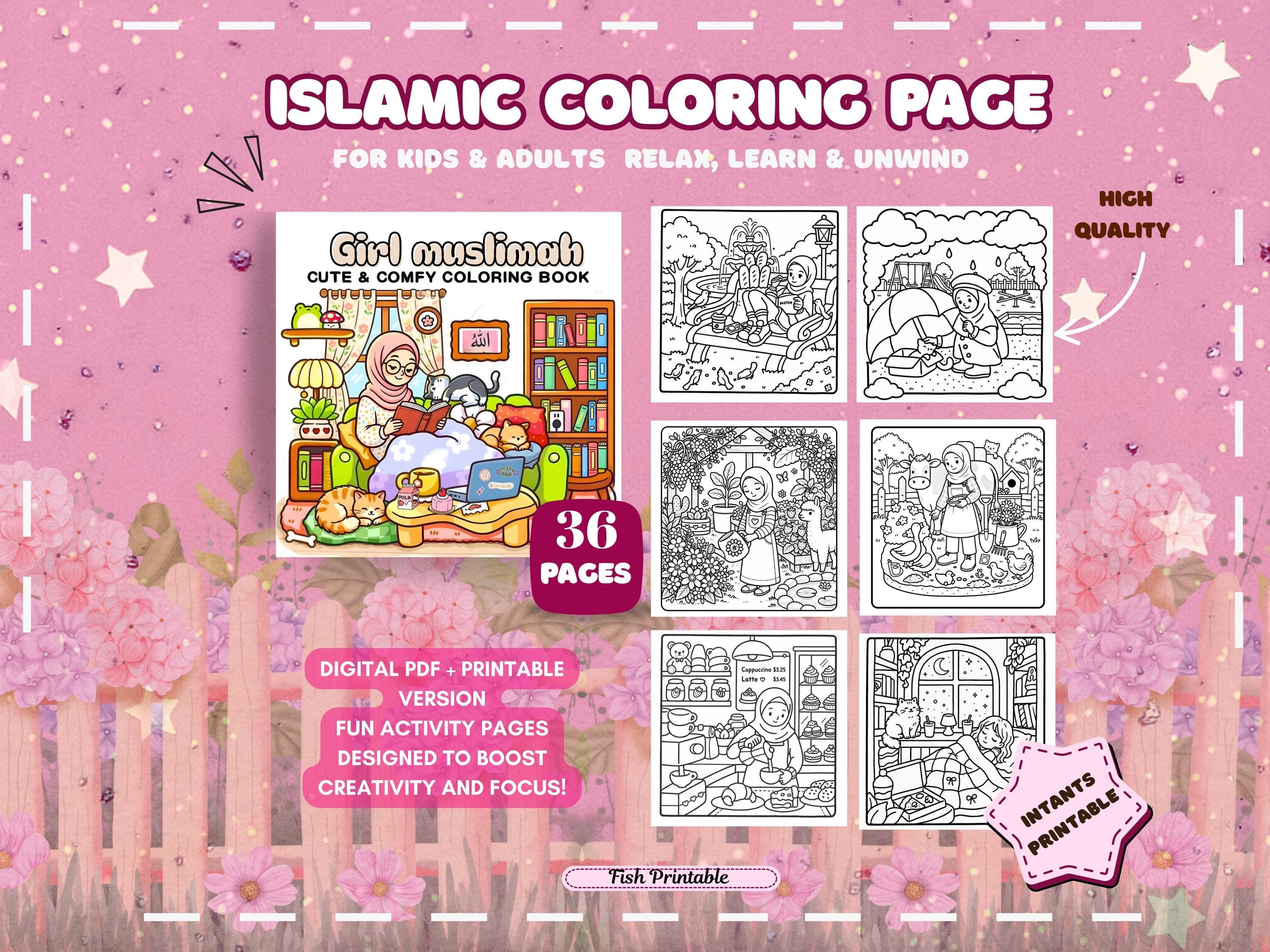 Muslim Girl Coloring Book, Modest Hijab Fashion (Digital Download)