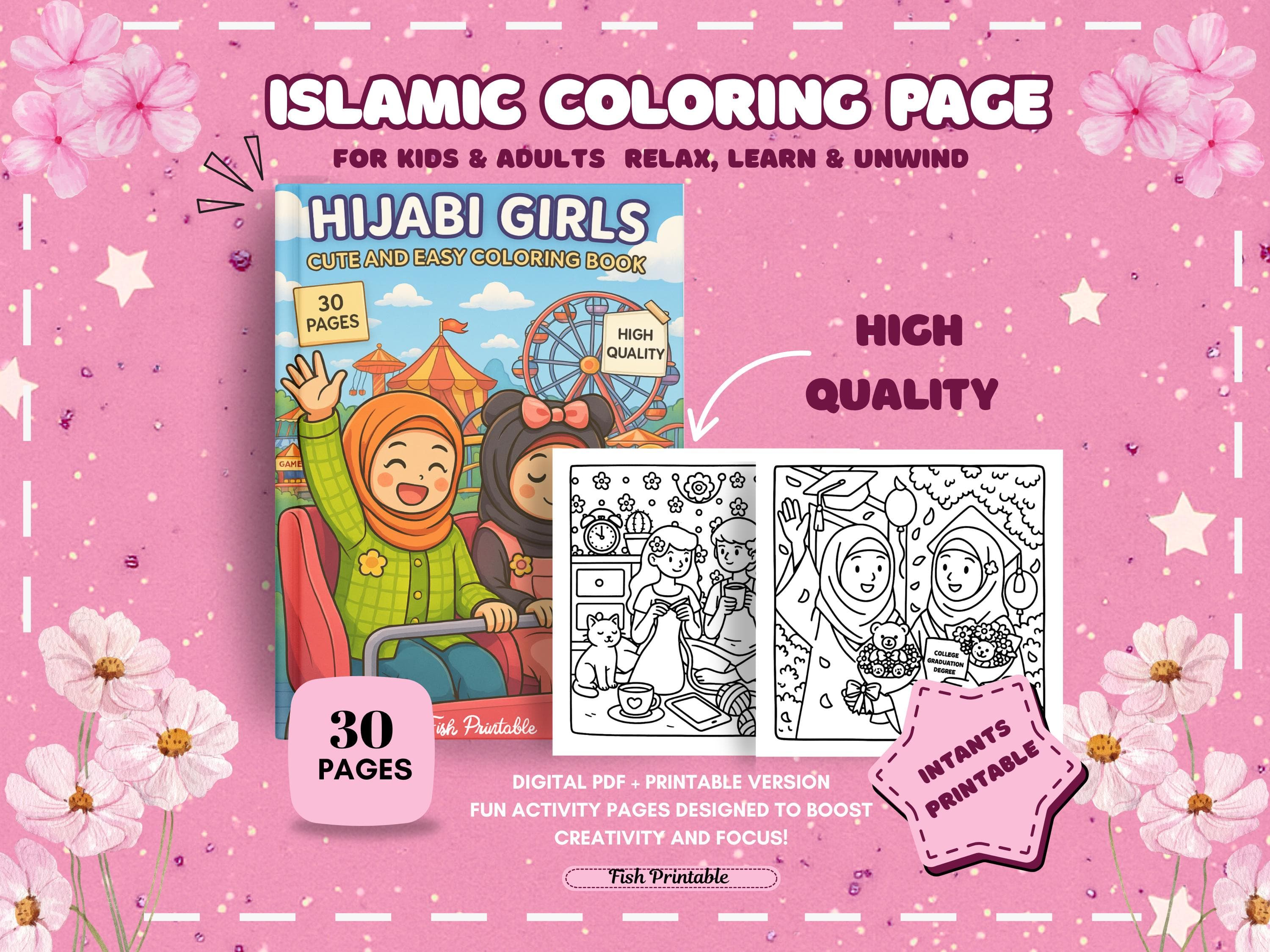 Cozy Muslim Girl Coloring Book for Kids – Modest Outfits, Hijab Fashion, and Relaxing Scenes to Color – Islamic Coloring Fun for Girls