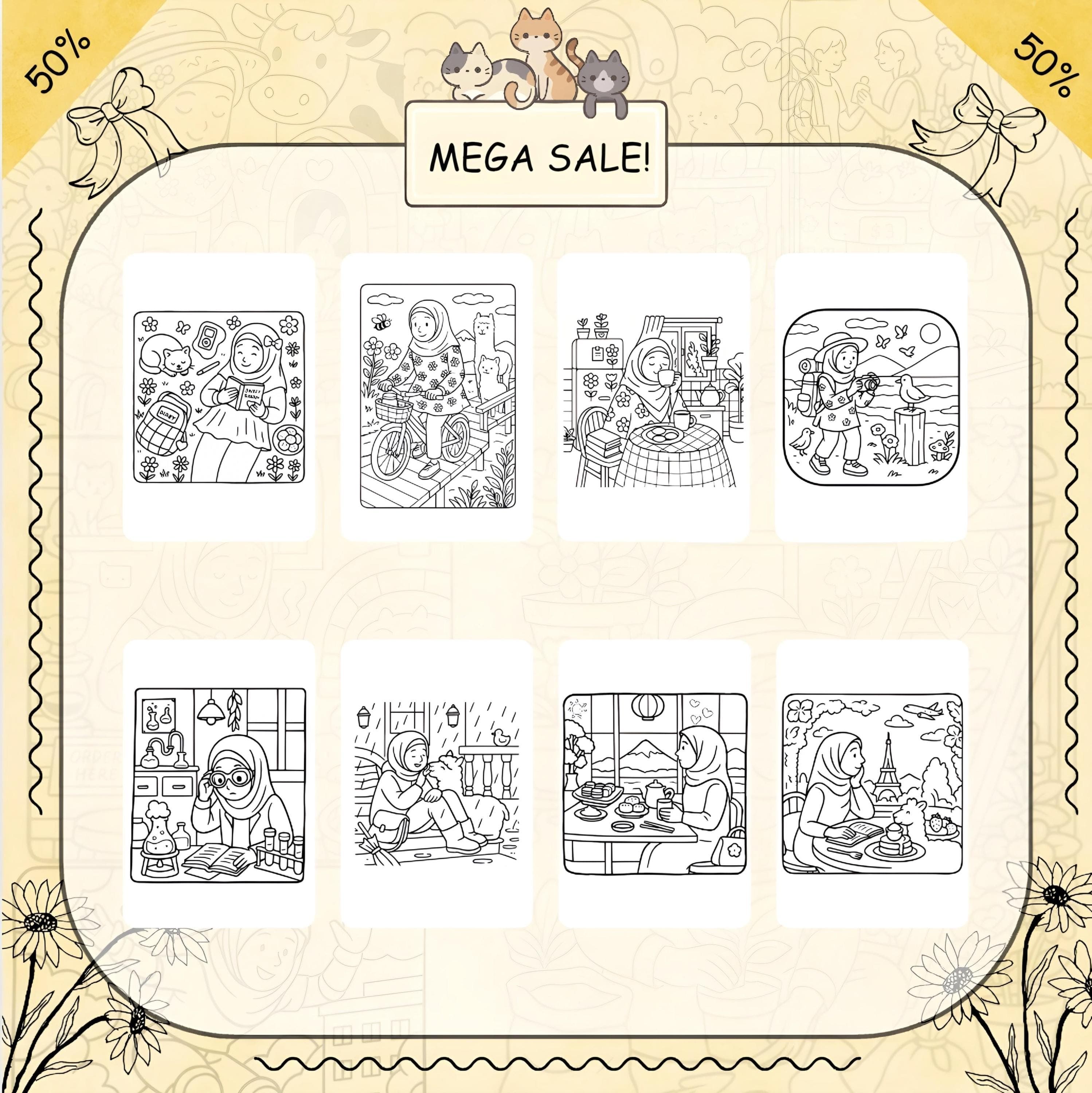 Islamic Hijabi Coloring Book, Cozy Scenes, Ramadan Relaxation (Digital Download) - image 5
