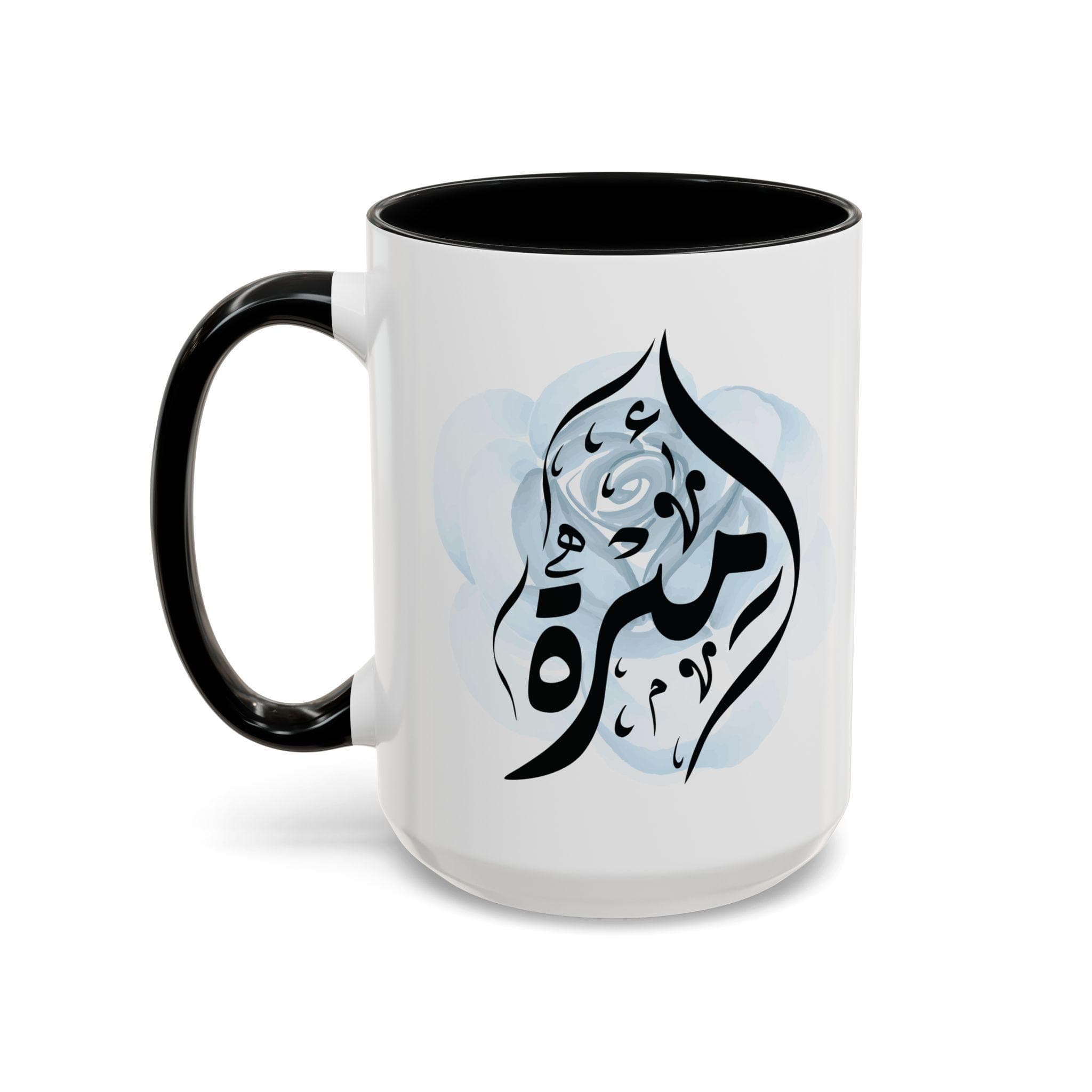 Amira أميرة in Arabic Calligraphy Coffee Mug - Soft Blue Rose - Elegant Gift for Arab Girl, Eid, Birthday / Amirah, Ameera, Ameerah