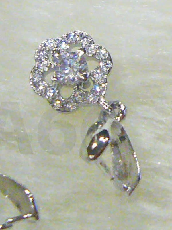DIY White Gold Plated CZ Stud Earrings Diamond Cut Round CZ stone Small CZs Flower Cubic Zirconia Pendant Bail Jewelry Supplies Findings - image 3