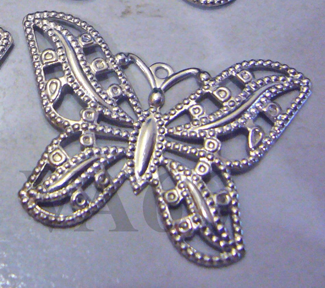 DIY Butterfly Medium 24mm x 34mm Silver Filigree 4pcs Lace Wrap Vintage Extension Chandelier Earrings Necklace Parts Findings Jewelry Making