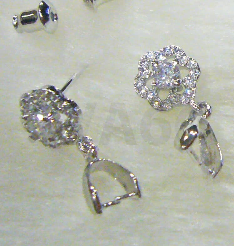 DIY White Gold Plated CZ Stud Earrings Diamond Cut Round CZ stone Small CZs Flower Cubic Zirconia  Pendant Bail Jewelry Supplies Findings
