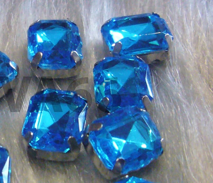 Sew On Rhinestones Crystal Sapphire Blue DIY Emerald Princess Cut Rectangle 8mm x 10mm 4 hole Montee Acrylic Pronged Flat Back Beads