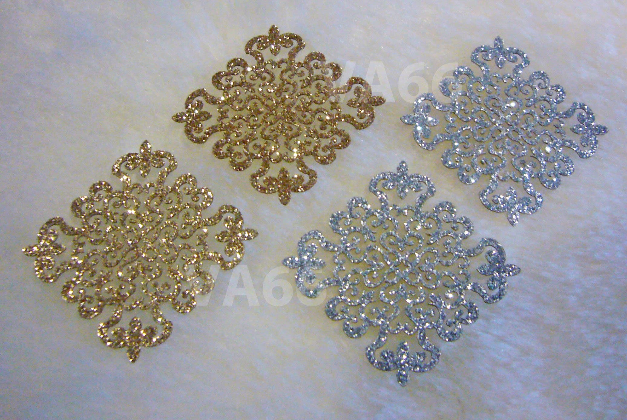 5p Glitter Gold n Silver Iron On Patch Applique Dokoh Filigree Royal Crown Lace Motif Heat Transfer Decals Stickers Embellishment GS012
