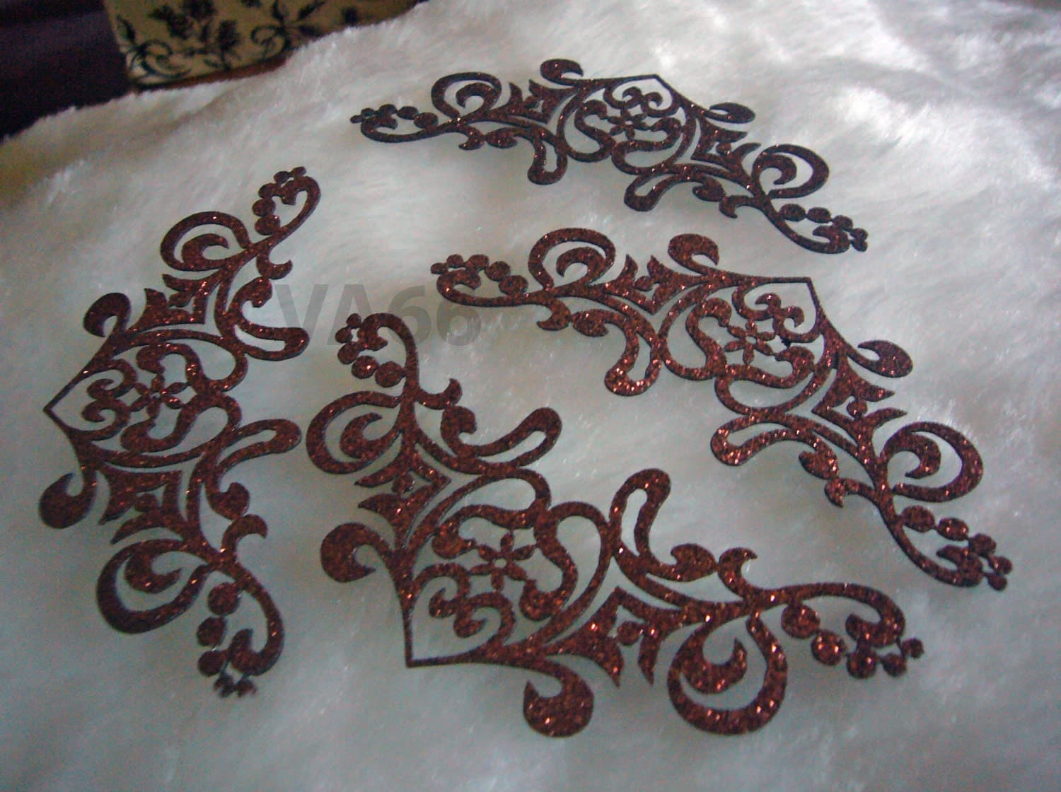 4p Glitter Brown Rust Corner Edge Iron On Patch Applique Dokoh Vintage Look Lace Motif Heat Transfer Decals Stickers Embellishment Sewing - image 3