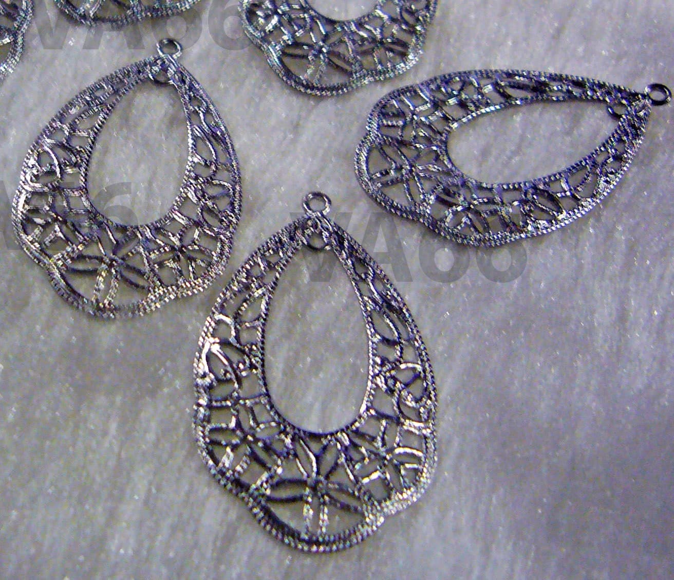 DIY Teardrop Silver Filigree Lace Chandelier Earrings Parts Hoops Loops 12 18mm x 33mm Findings Cutwork Jewelry Making Parts Accessories