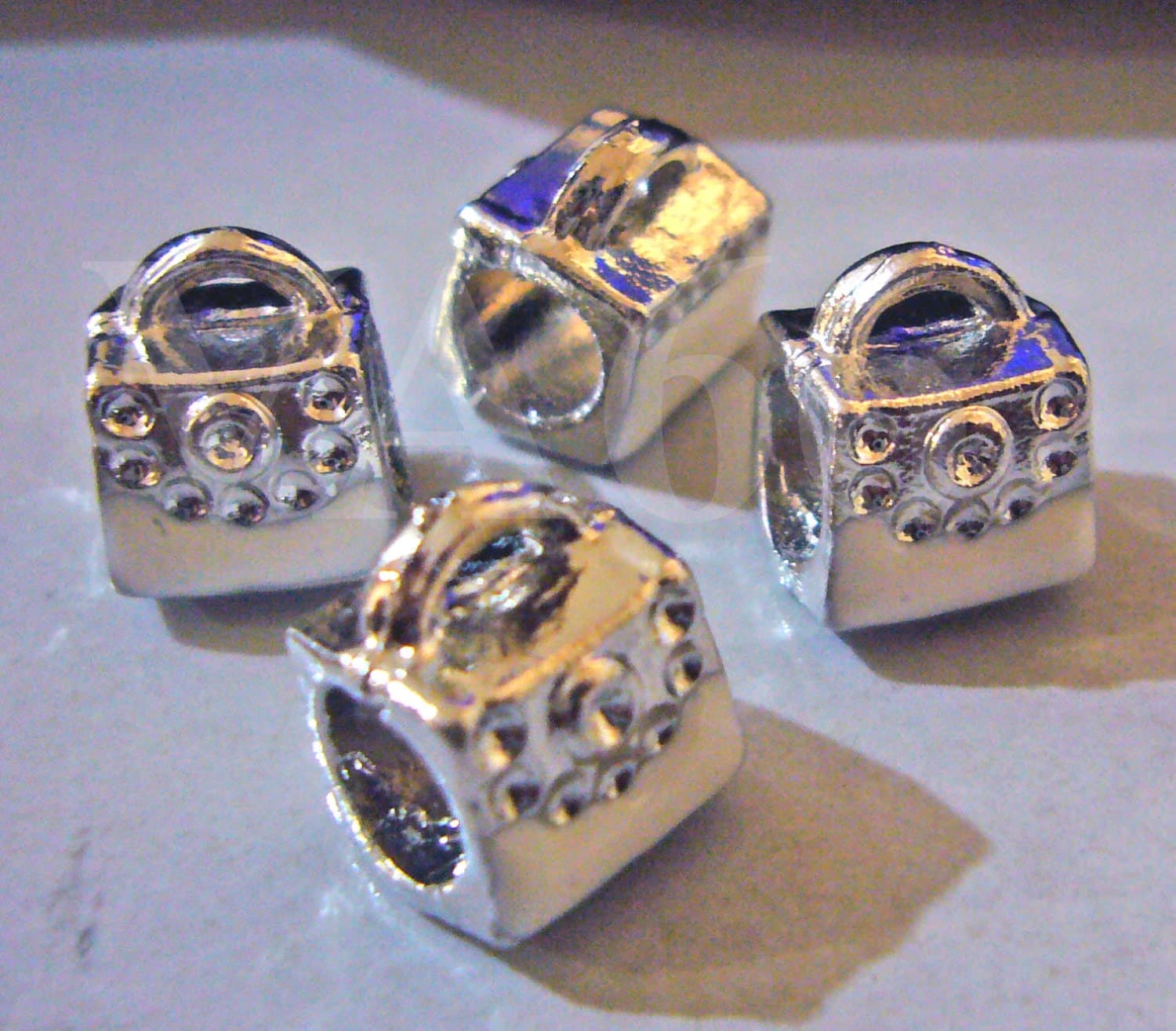 2p Tibetan White Enamel Handbag Silver Beads Bag Spacer Bead Fits European Bracelets Big Hole Bead DIY Craft - image 3