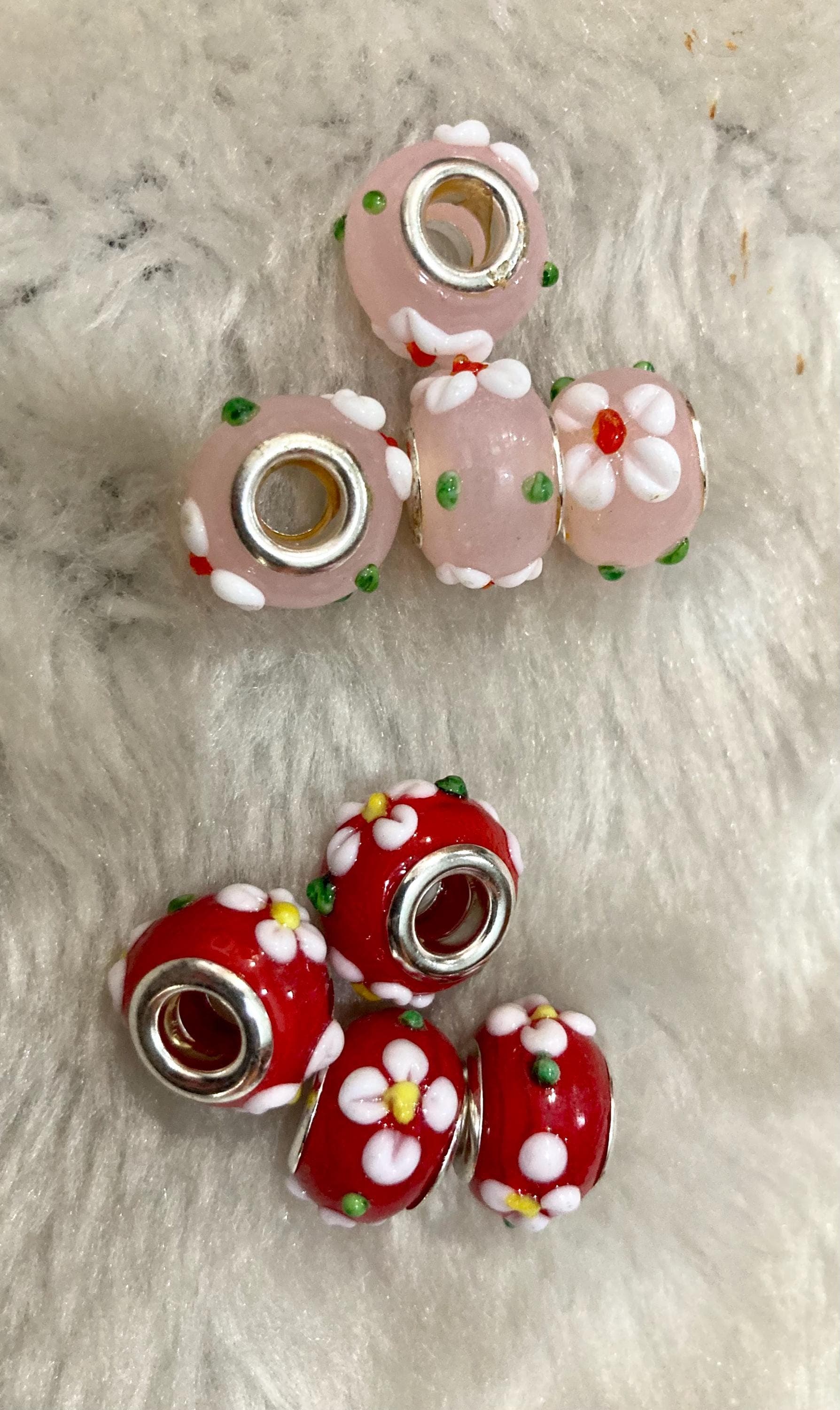 Cherry Blossom DIY 4p Beads Big Hole 3D Flowers Fits European Bracelets Spacer compatible Bead Big Hole Beads Pink or Red - image 3