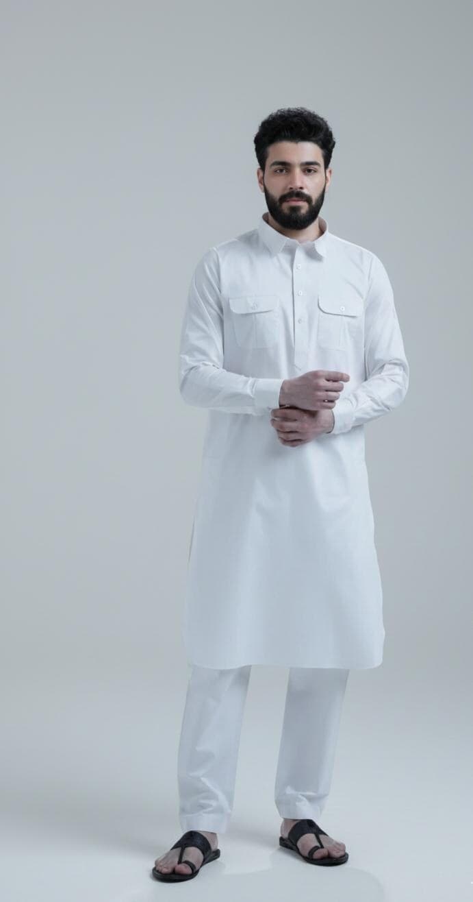 White Cotton Kurta Pajama Set | Traditional Indian Menswear