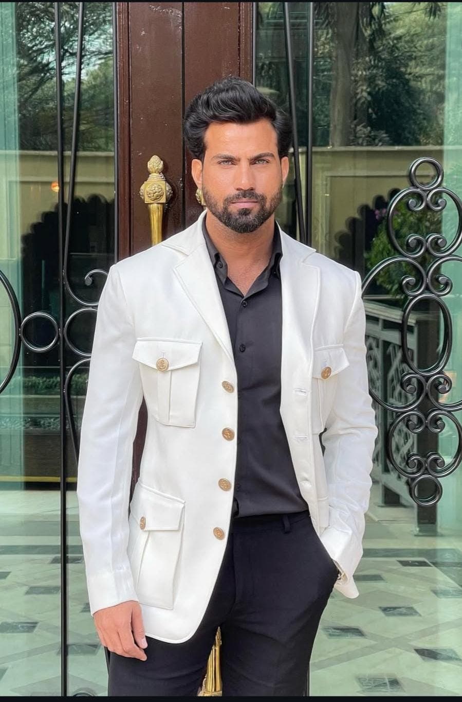 Men’s White Tailored Blazer Jacket | Premium Fabric Safari Style Coat | Designer Formal & Party Wear for Men.