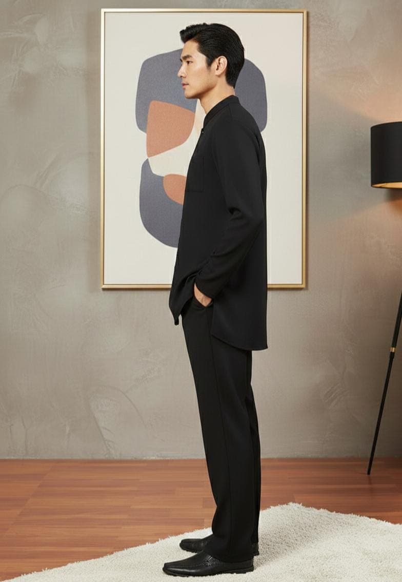 Men's Black Kurta Pajama Set | Minimalist Festive Outfit - image 3