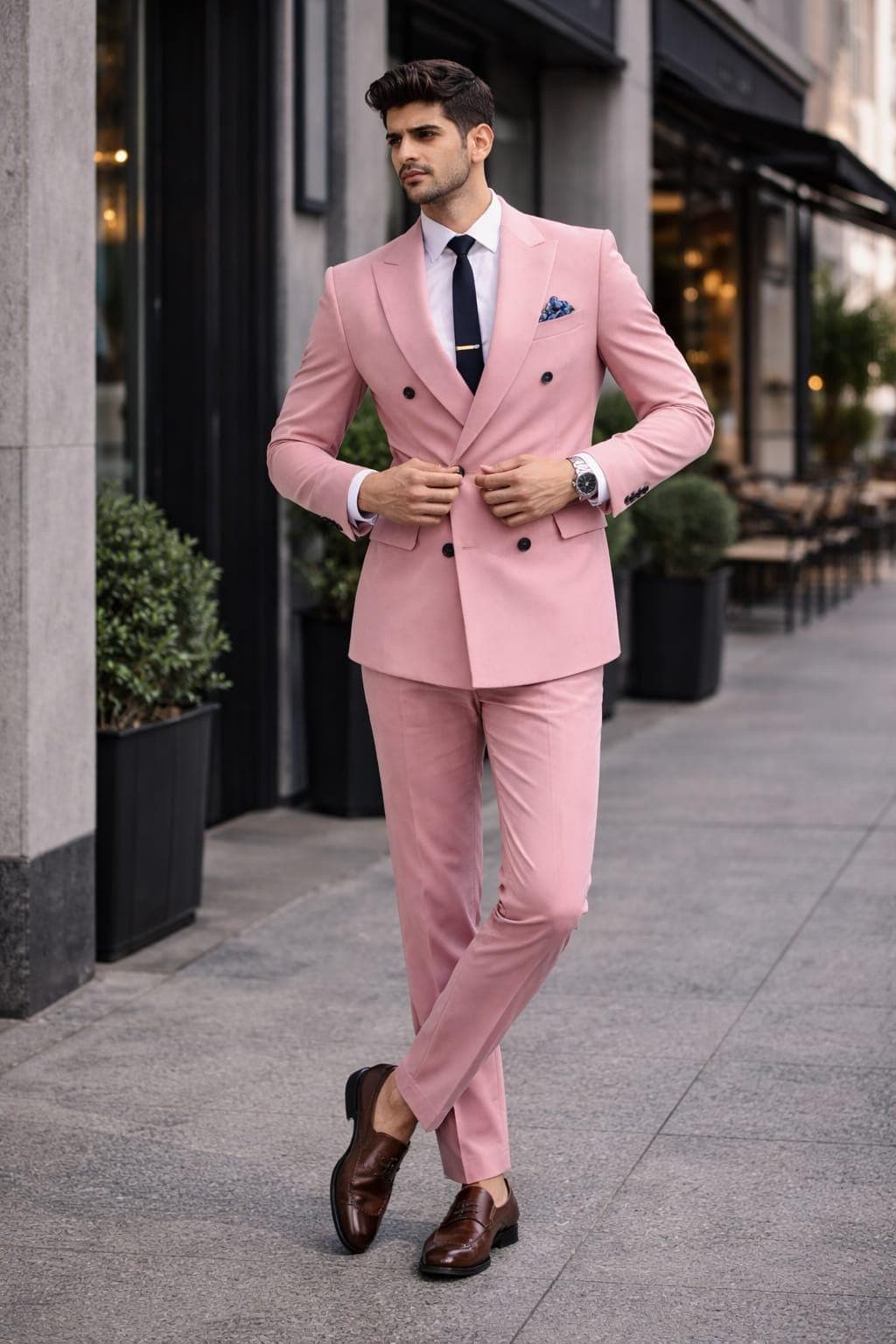 Men's Pink Double-Breasted Slim Fit Suit | Formal Wedding Party Wear (Custom Size) - image 3