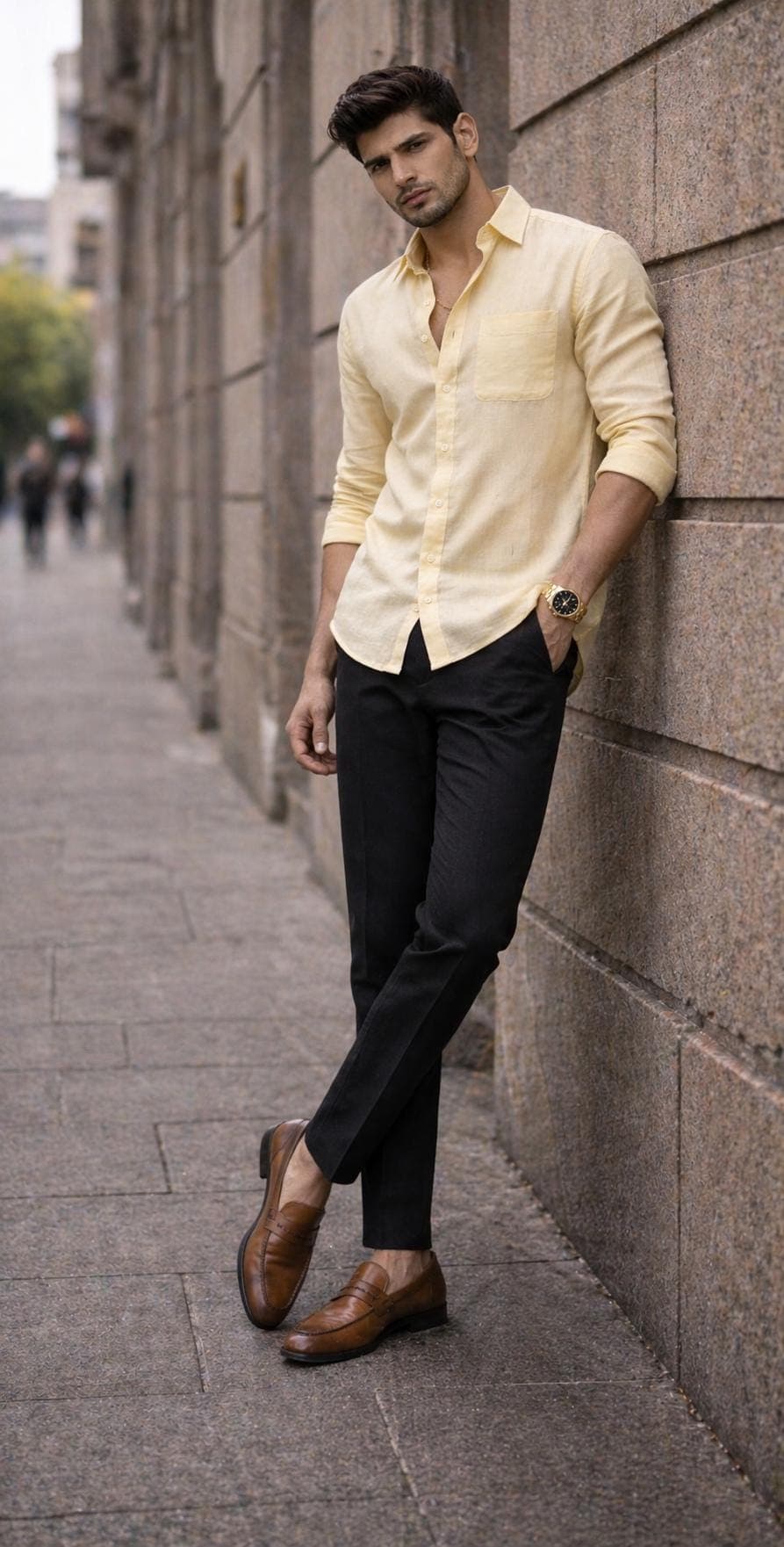 Men's Light Yellow Linen Shirt | Summer Casual Button Down, Breathable Fit