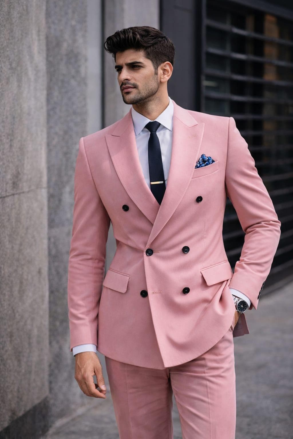 Men's Pink Double-Breasted Slim Fit Suit | Formal Wedding Party Wear (Custom Size)