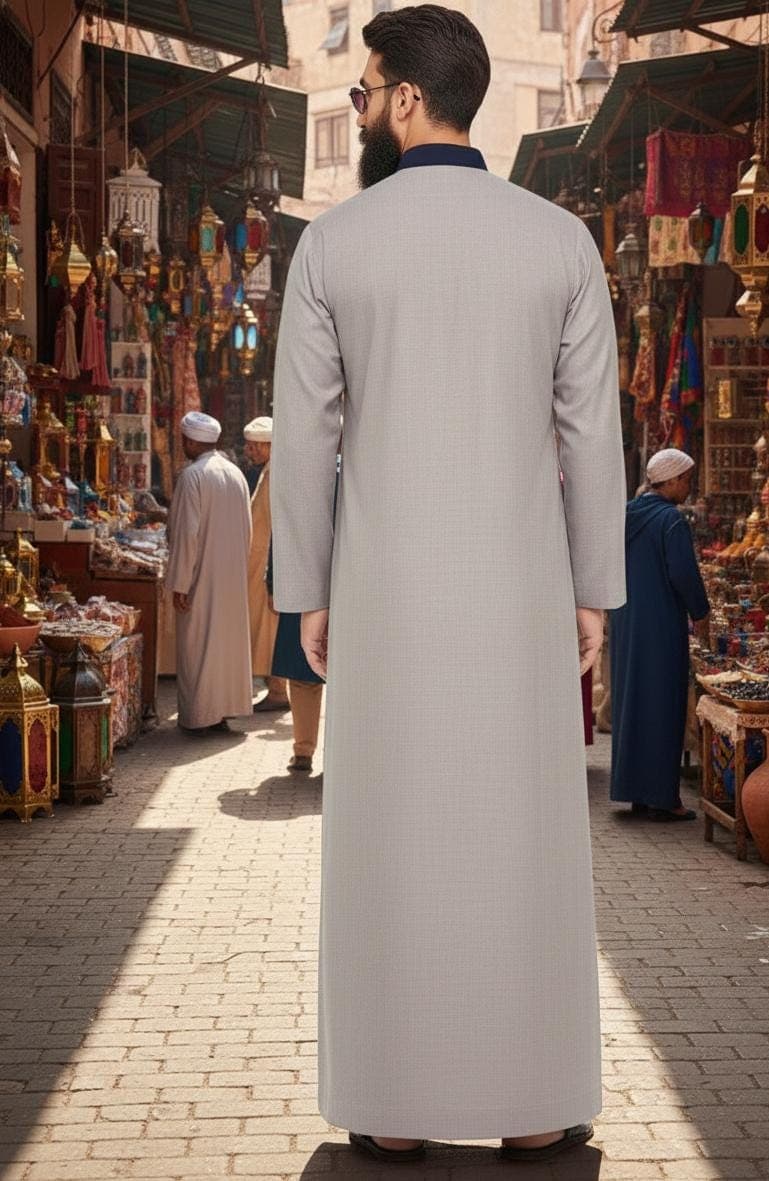 Men's Gray Thobe | Islamic Full Length Jubba - image 4