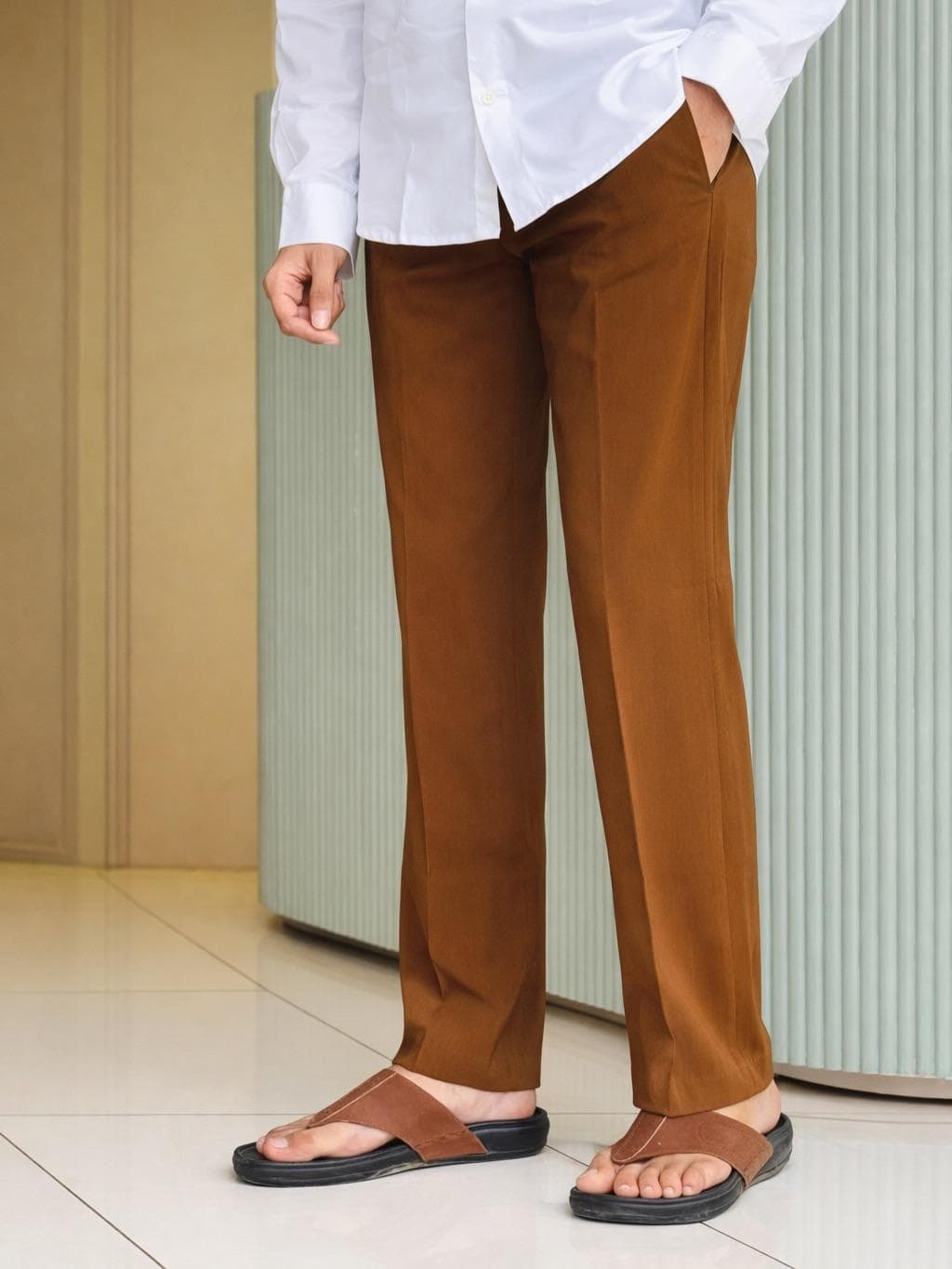Men's Camel Brown Straight Fit Trousers | Minimalist Casual Everyday Wear