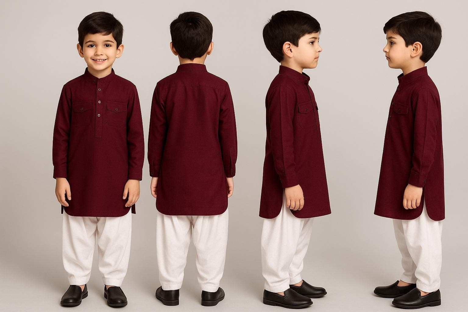 Kids Wine Pathani Kurta with White Shalwar: Boys Ethnic Eid Outfit - image 3