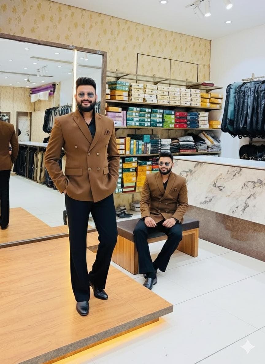 Men's Camel Brown Double Breasted Blazer Suit | Tailored Terry Rayon Formal Wear - image 5