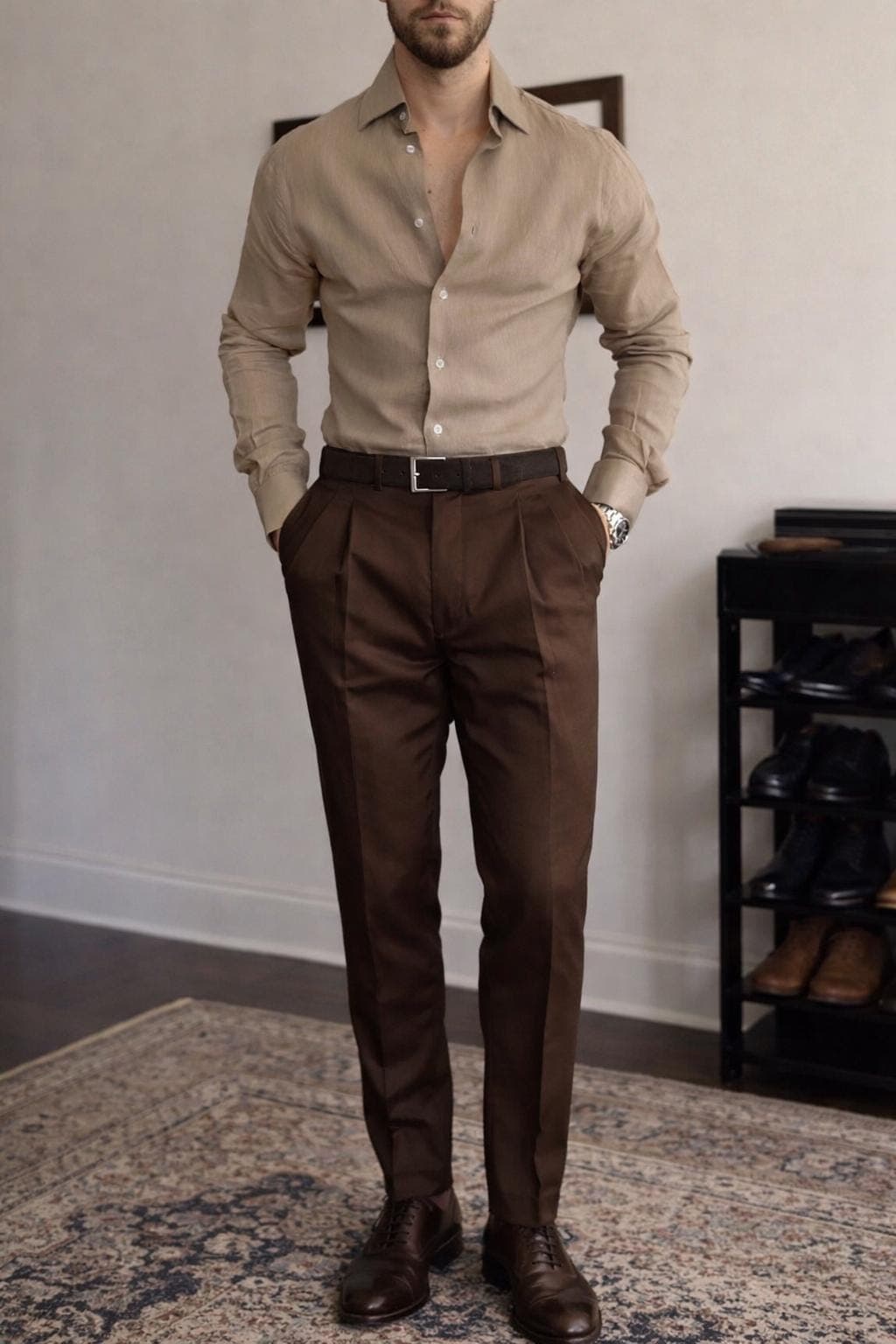 Men's Linen Blend Shirt & Formal Trousers | Slim Fit Office Outfit