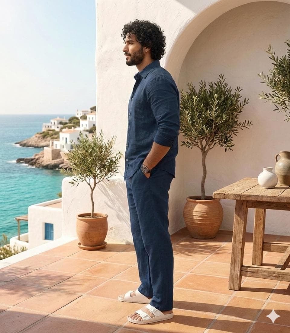 Men's Navy Blue Shirt & Trouser Set | Minimalist Summer Outfit - image 3