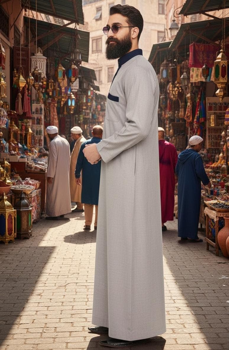Men's Gray Thobe | Islamic Full Length Jubba - image 3