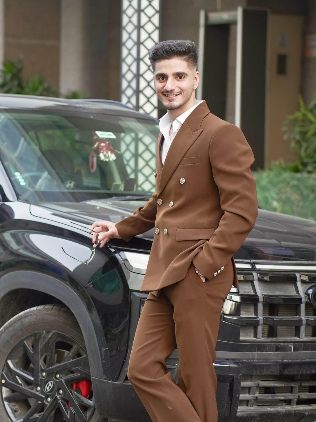Men's Coffee Brown Double Breasted Suit, Custom Tailored Terry Rayon - image 3
