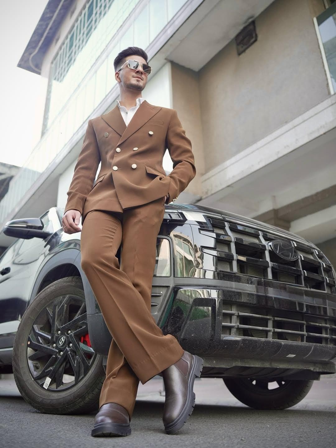 Men's Coffee Brown Double Breasted Suit, Custom Tailored Terry Rayon - image 5