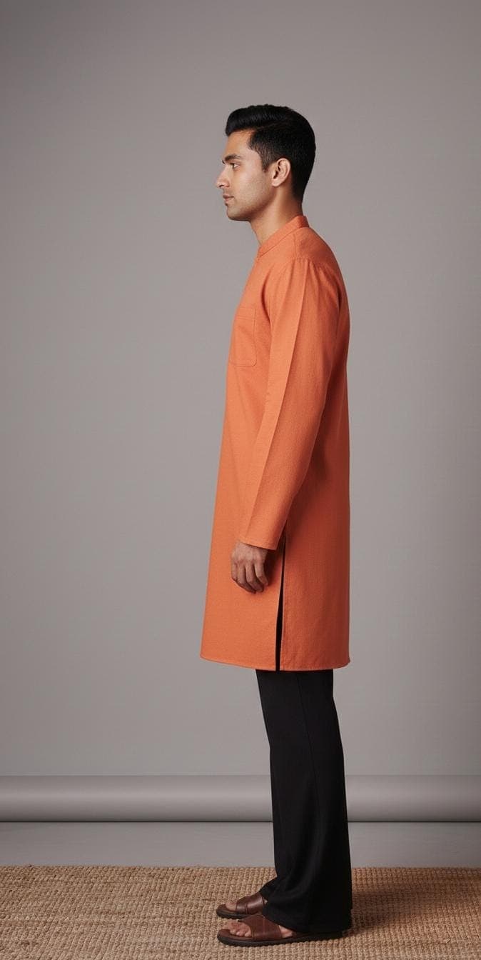 Handmade Rust Orange Cotton Kurta | Men's Indian Ethnic Wear - image 3