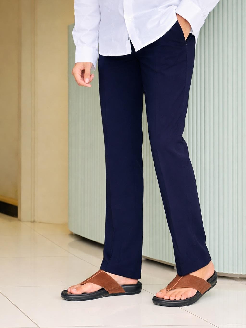 Men's Navy Blue Straight Fit Trousers | Minimal Style Casual Pants