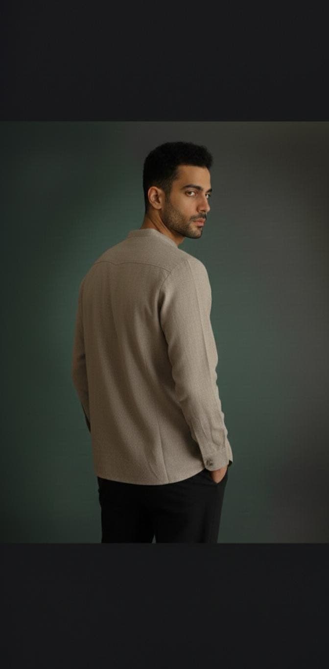 Men's Handmade Linen Cotton Kurta | Casual Henley Shirt - image 4