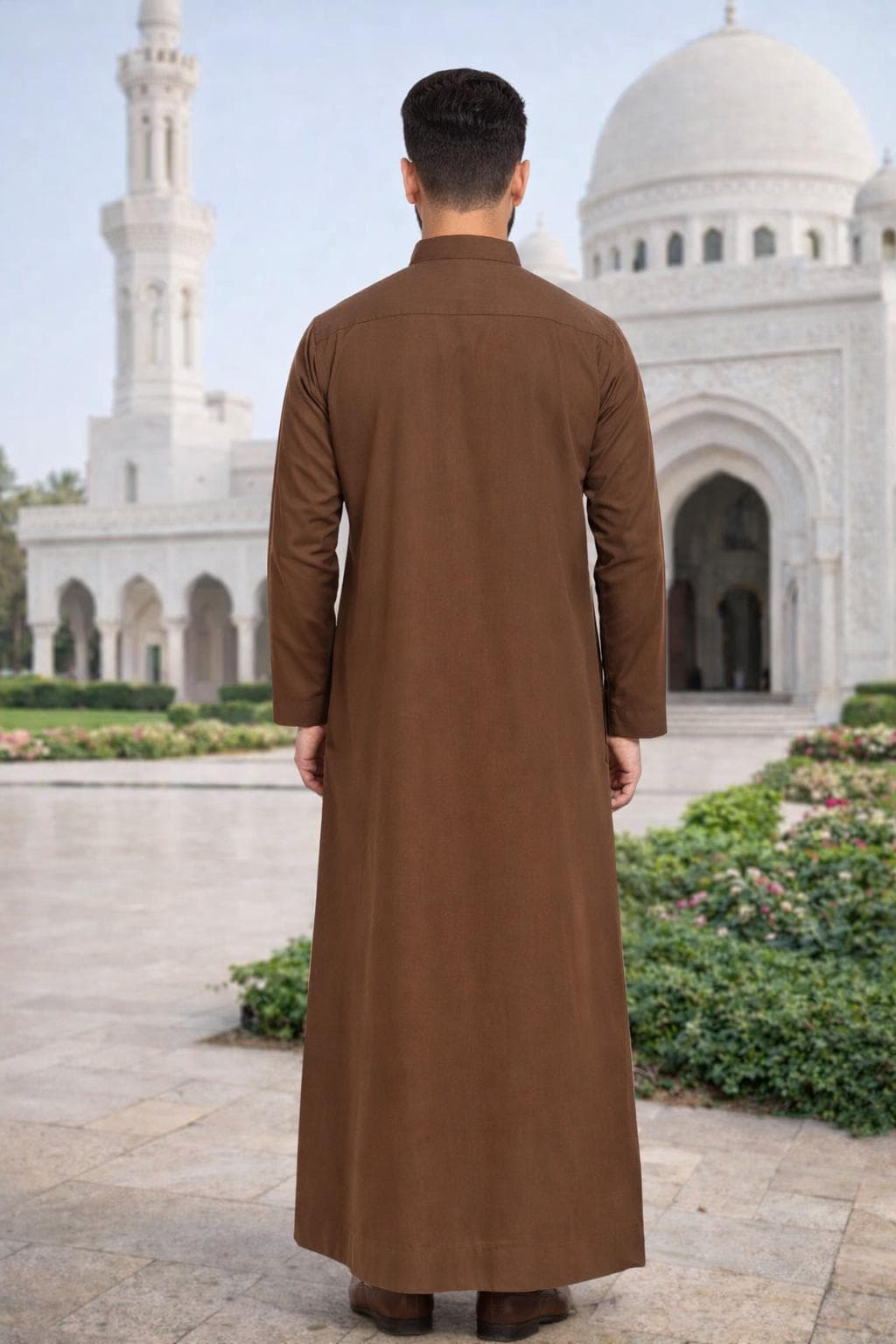 Men's Brown Cotton Blend Long Kurta Jubba | Modest Islamic Wear - image 4